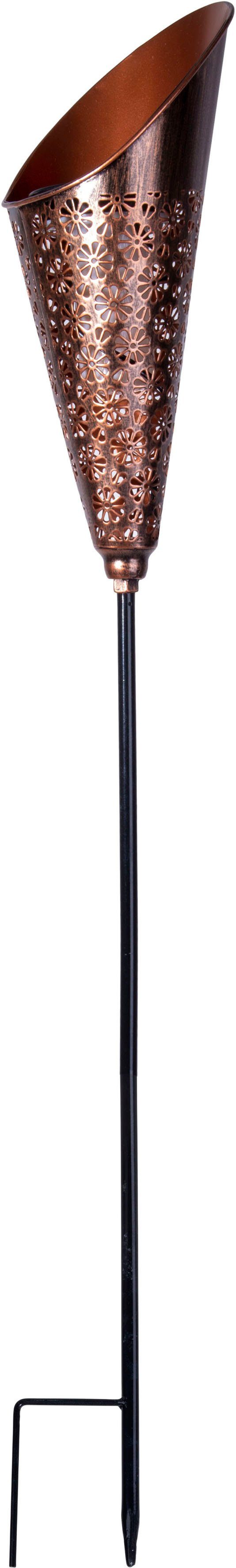 näve Ledsolarlamp Torch Vlammeneffect, koperkleur, trechtermodel, bloemenornamenten, h:96 cm (1 stuk)