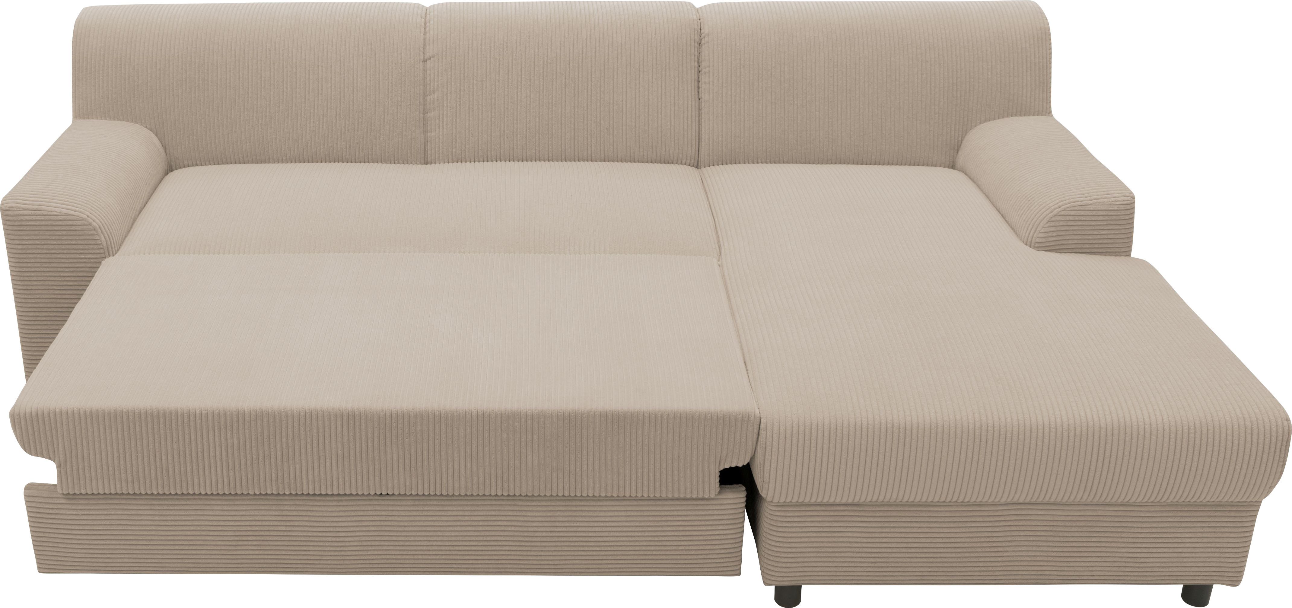 INOSIGN Hoekbank Turah 2, L-vorm, in Cord en waterafstotende microvezel, Vering B/D/H: 241/146/79 cm, incl. sierkussen, optioneel met bedfunctie