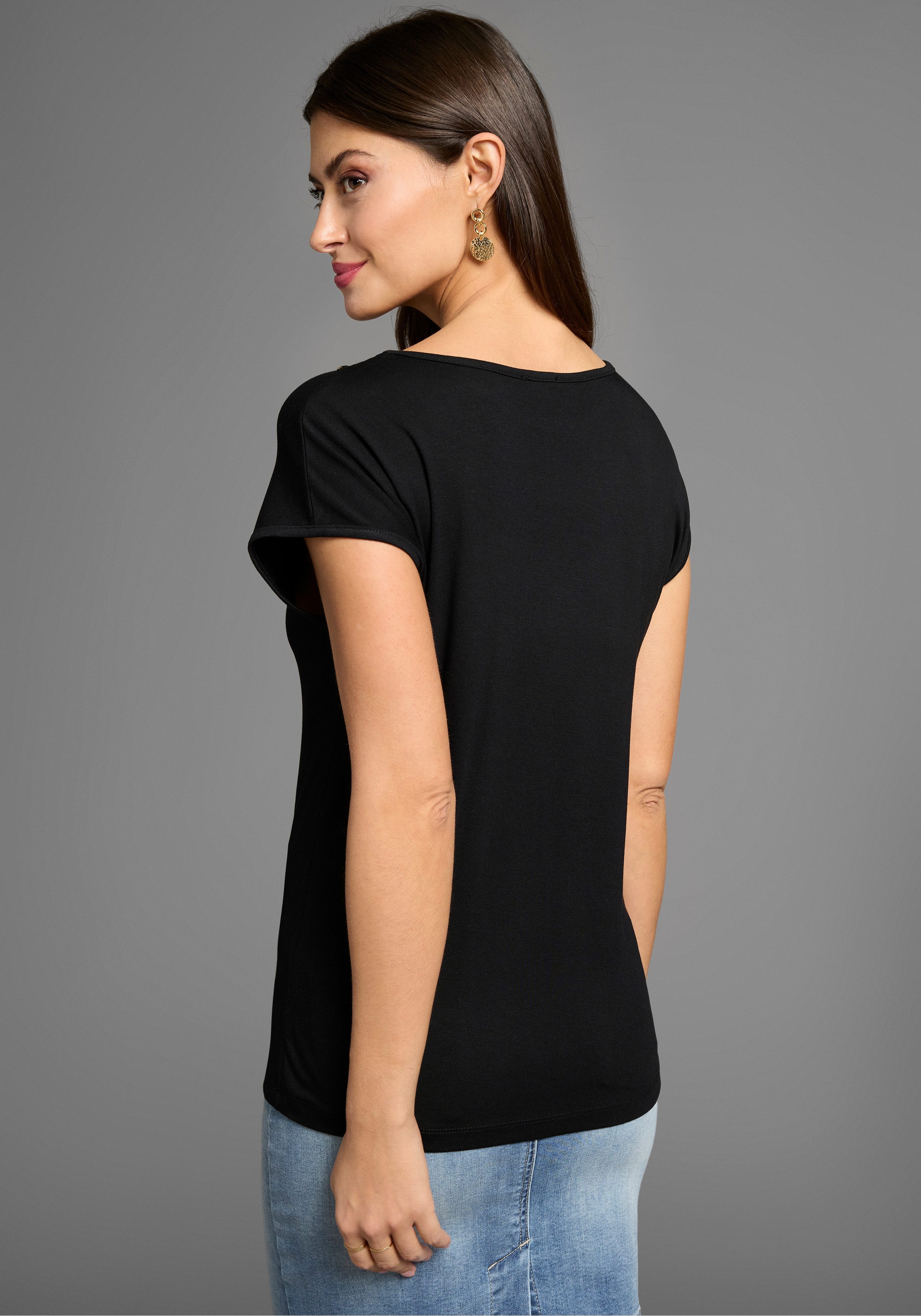Laura Scott Shirt met ronde hals met goudkleurige sierketting