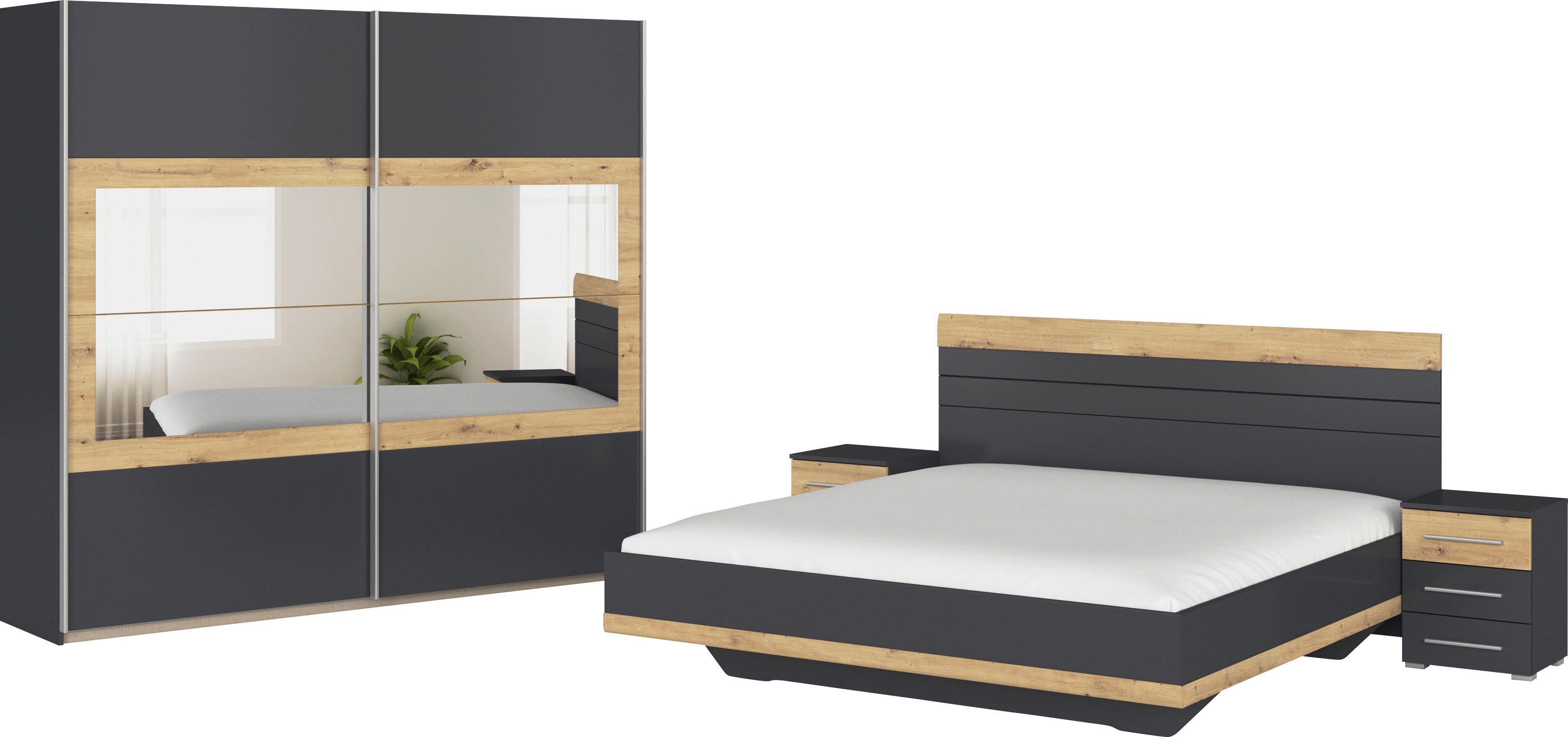 Rauch Slaapkamerserie Tarragona Kast in 3 breedtes, bed in 2 breedtes, 2 nachttafels MADE IN GERMANY (set)