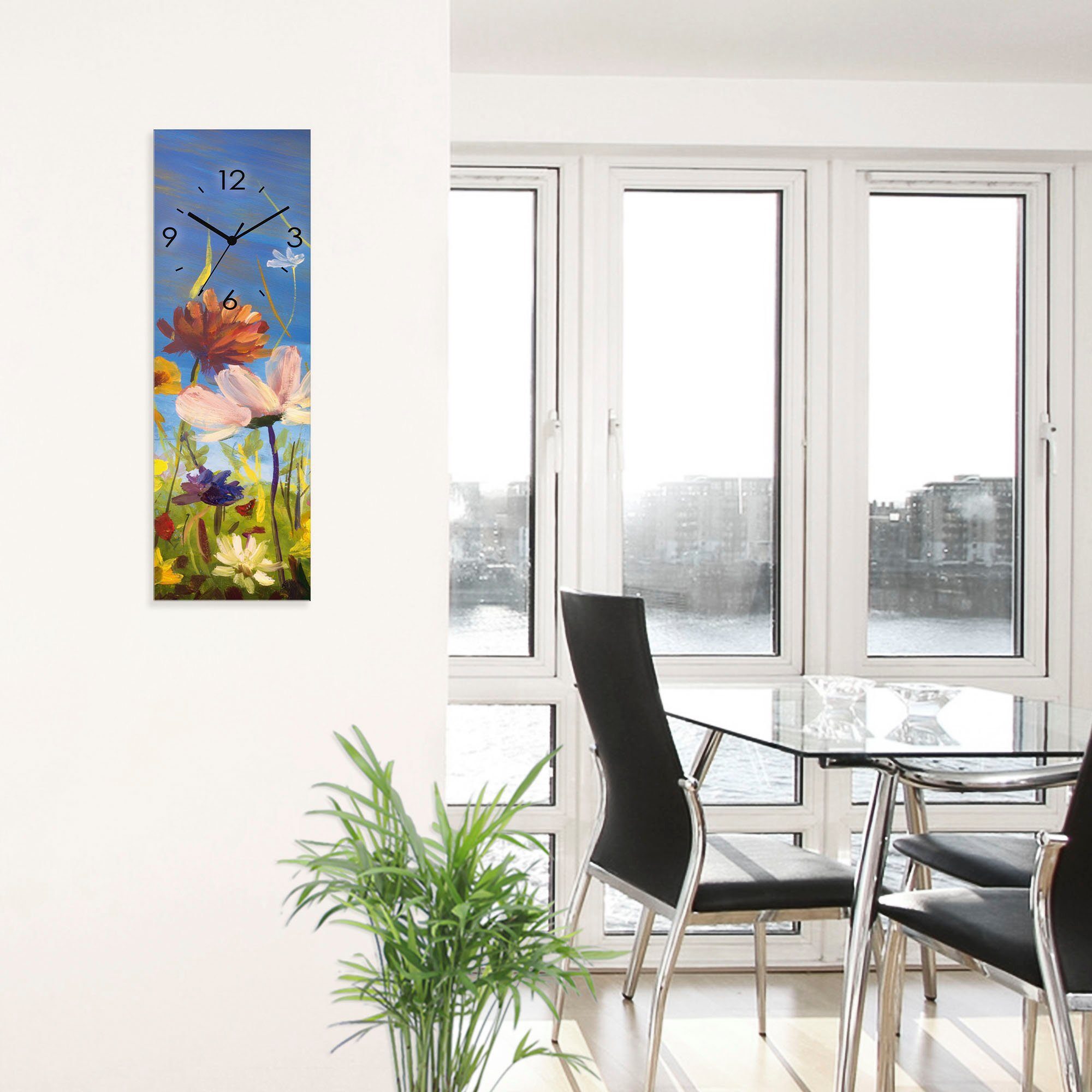 Artland Wandklok Glazen klok weide met wilde bloemen optioneel verkrijgbaar met kwarts- of radiografisch uurwerk, geruisloos zonder tikkend geluid
