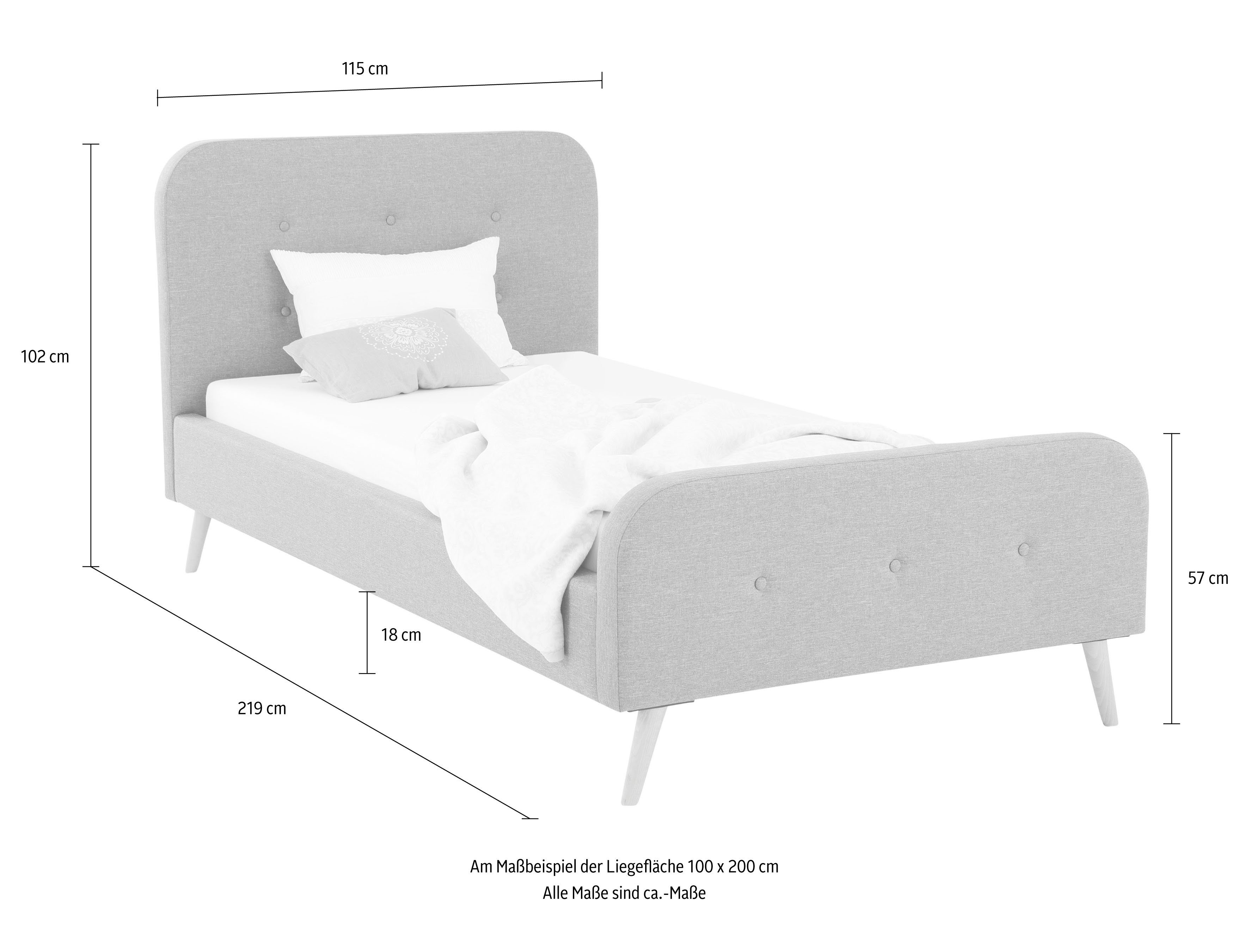 Home affaire Gestoffeerd bed Amrum met luxueuze knopen aan het zacht verdikte hoofd- en voetbord