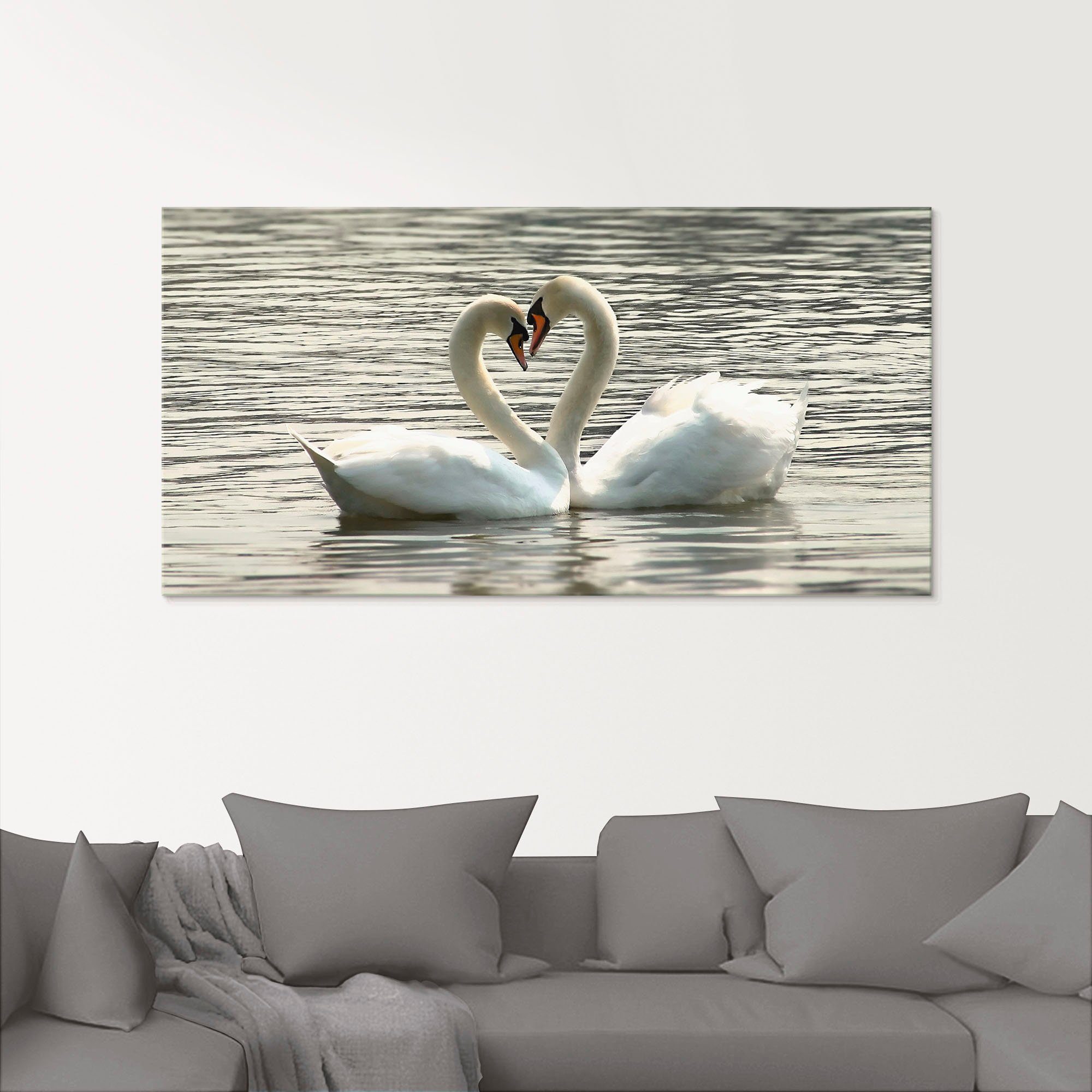 Artland Print op glas Liefdesspel van zwanen