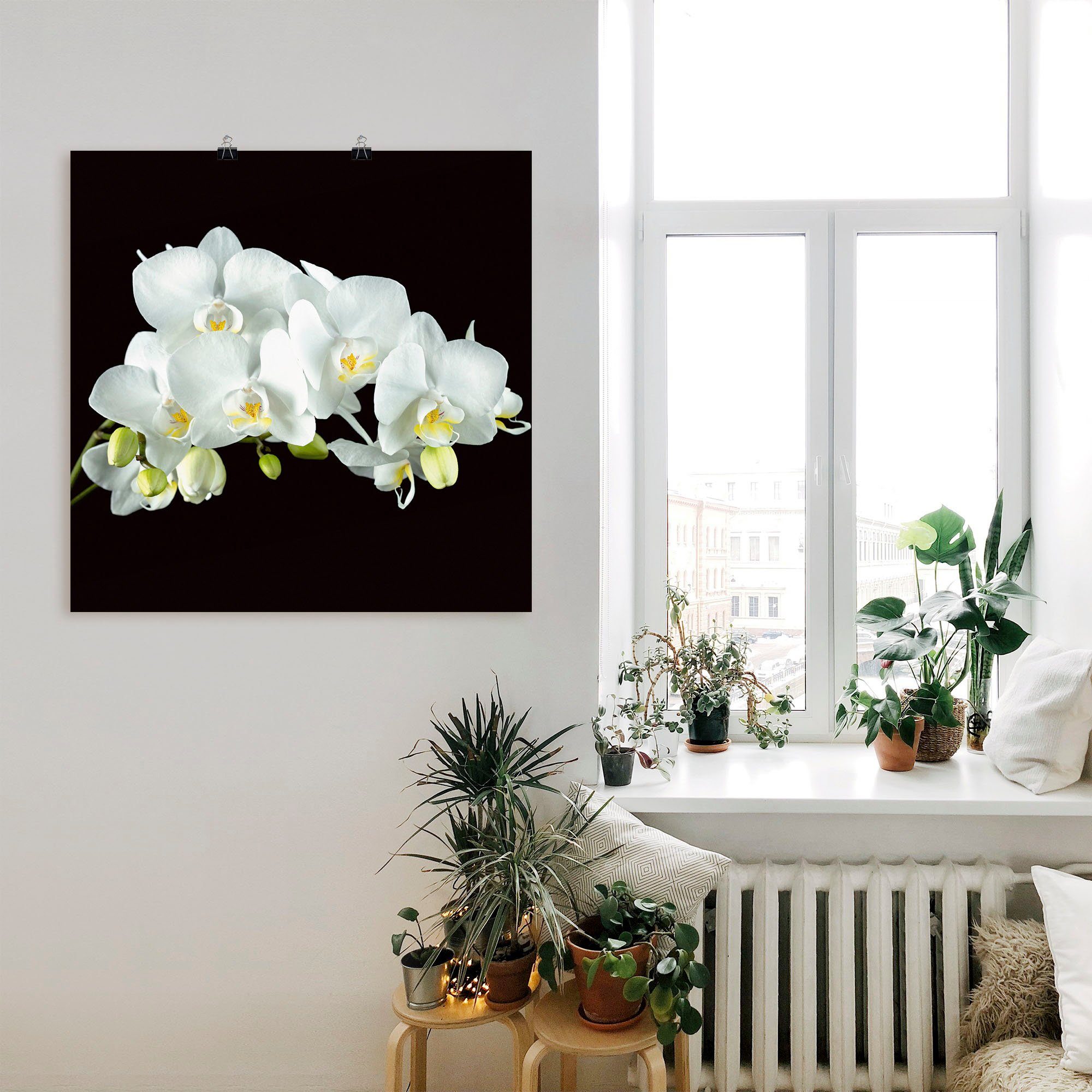 Artland Artprint Witte orchidee op een zwarte achtergrond als artprint op linnen, poster, muursticker in verschillende maten