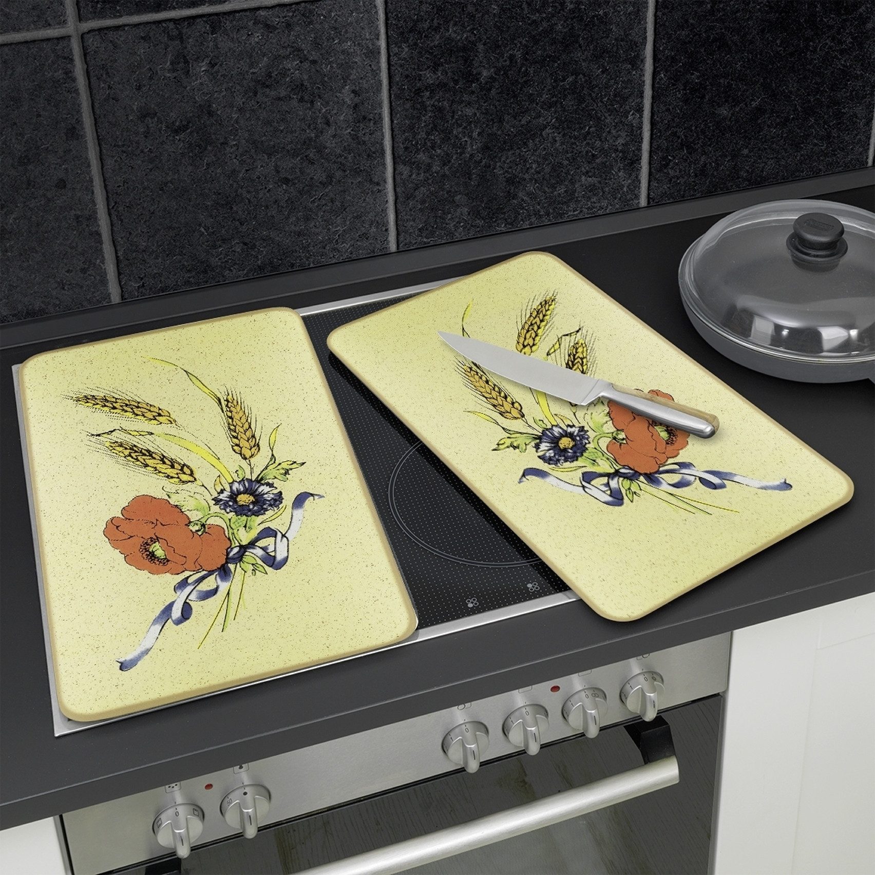 WENKO Kookplaatdeksel Universeel model Korenbloemen (set, 2-delig)
