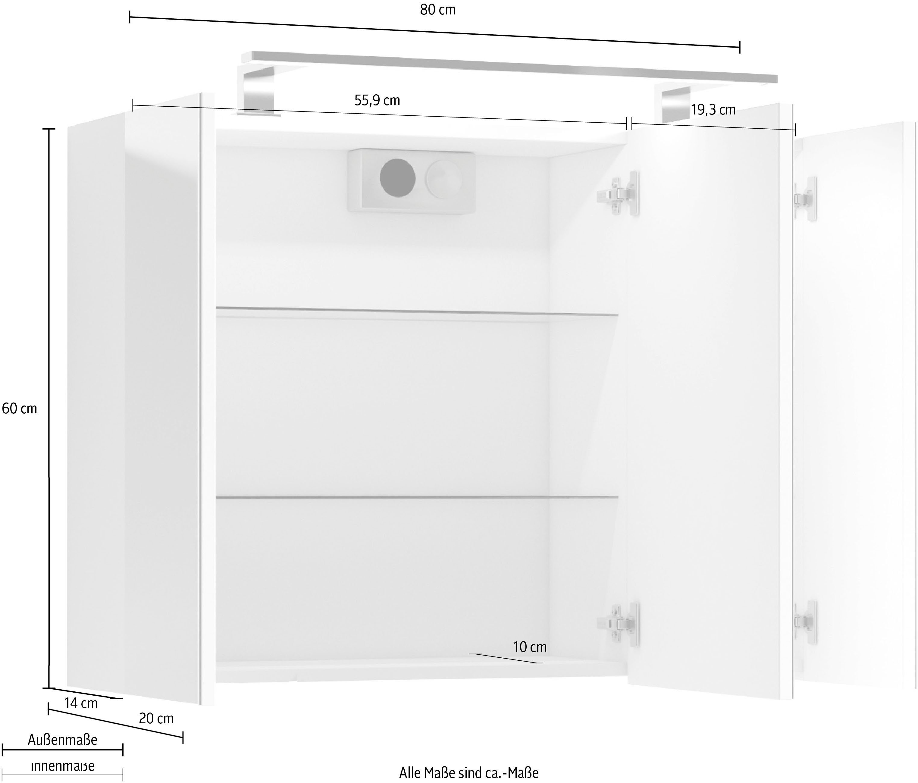 Homexperts Spiegelkast Salsa Breedte 80 cm, met ledverlichting & schakelaar-/stekkerdoos