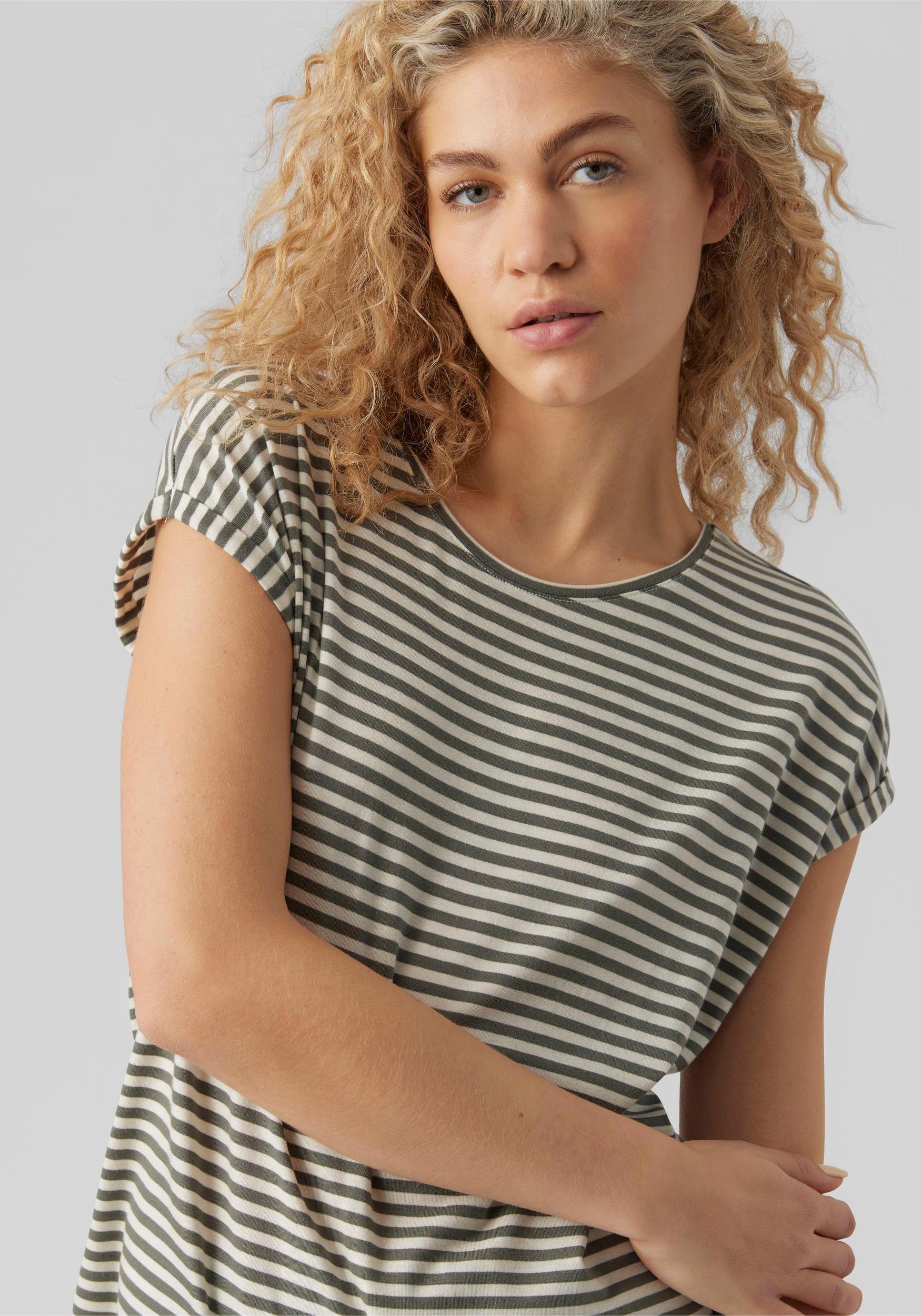 Vero Moda Shirt met ronde hals VMAVA PLAIN SS TOP STRIPE GA JRS NOOS