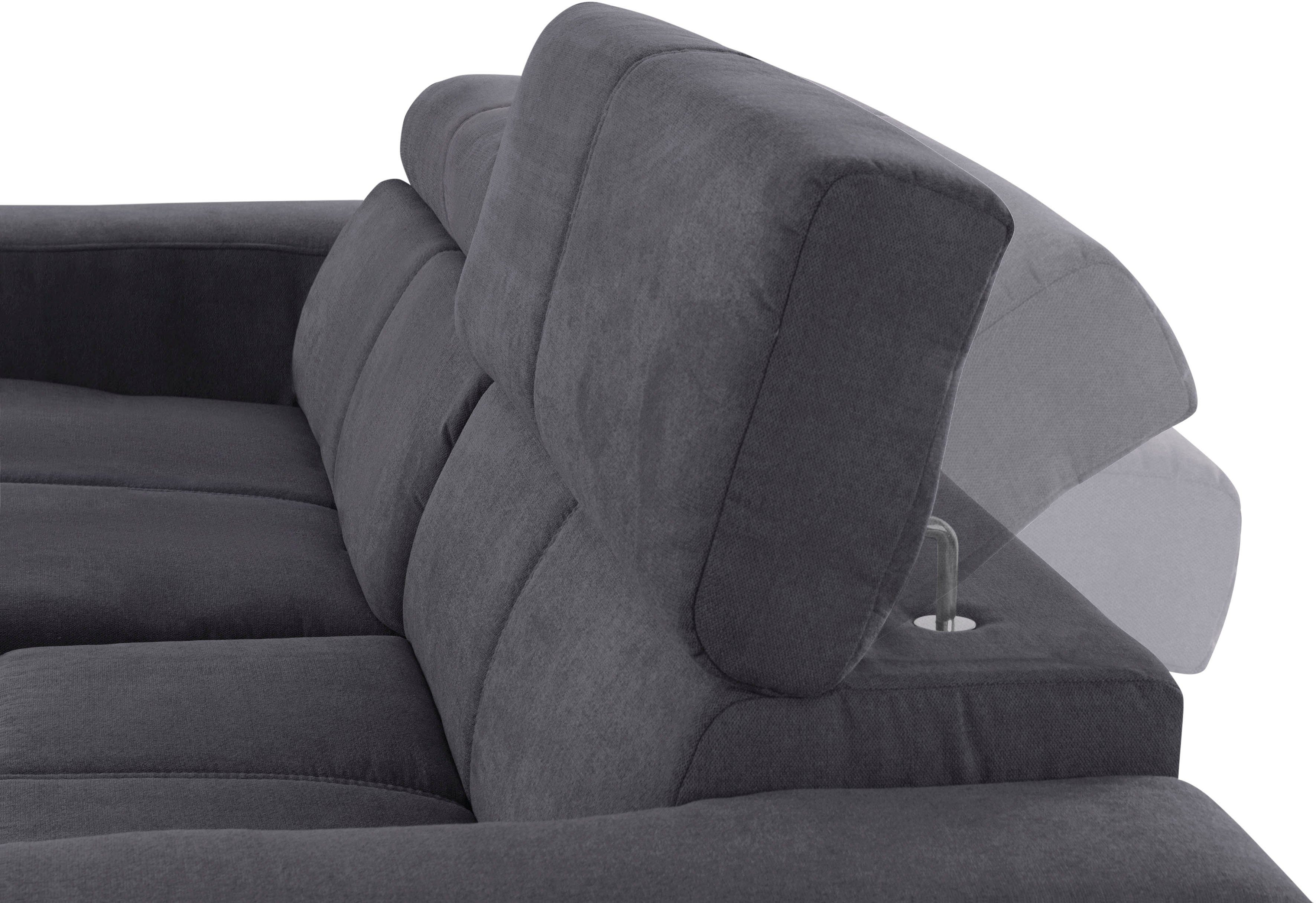 DOMO collection Hoekbank Brandon, inkl. Kopfteilverstellung, B/T/H: 214/100/80 cm, L-Form Met verstelbare hoofdsteun, ook in leer en cord, L-model