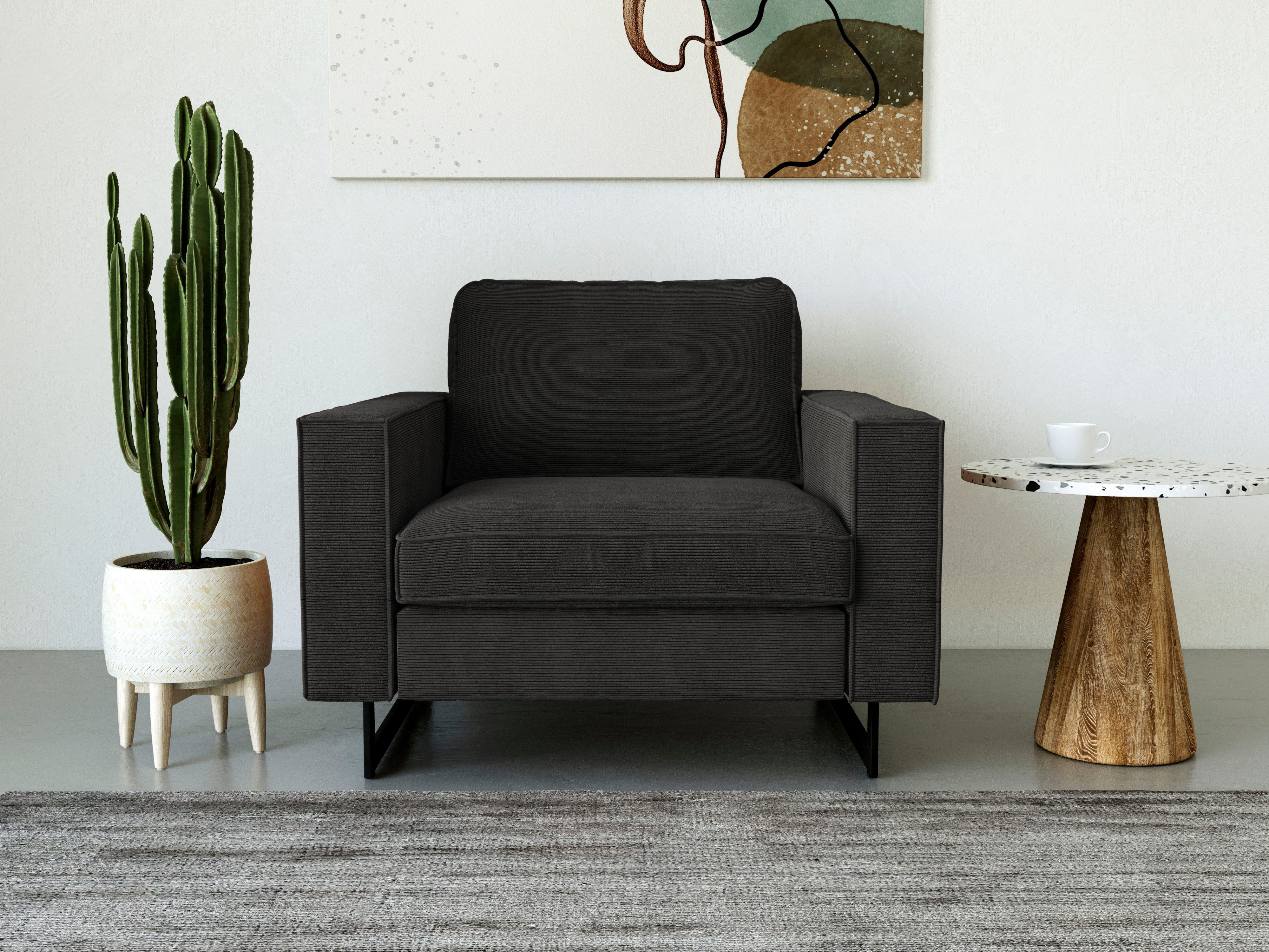 Places of Style Loveseat Pinto fauteuils maat Fijn koort grijs