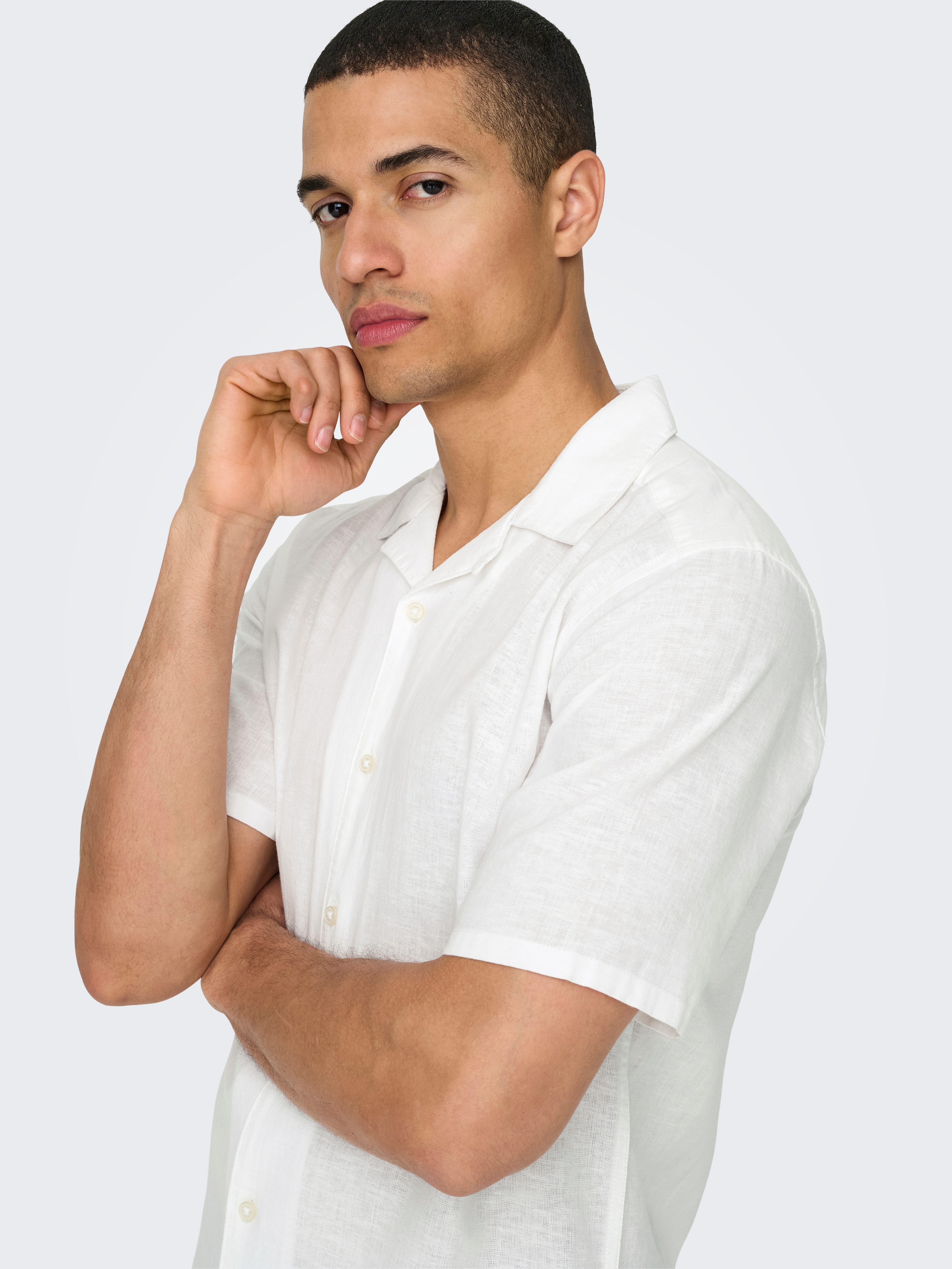 ONLY & SONS Overhemd met korte mouwen ONSCAIDEN SS SOLID RESORT LINEN NOOS