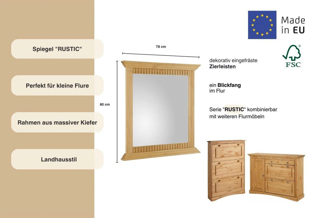 Home affaire Spiegel Rustiek van massief grenen, breedte 78 cm, met decoratief freeswerk