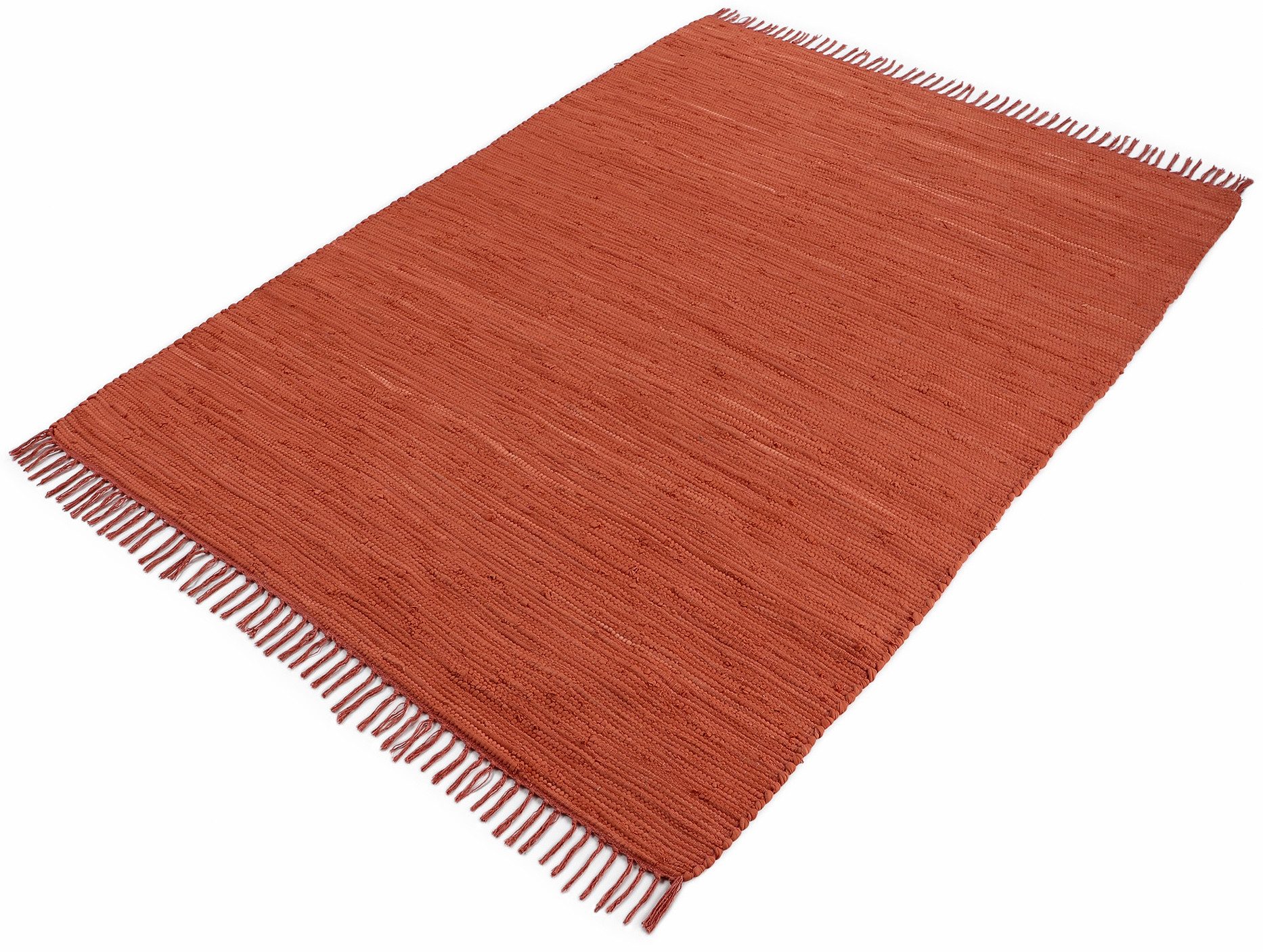 carpetfine Vloerkleed Kelim Chindi uni Tweezijdig te gebruiken kleed, puur katoen, met de hand geweven, unikleuren, met franje