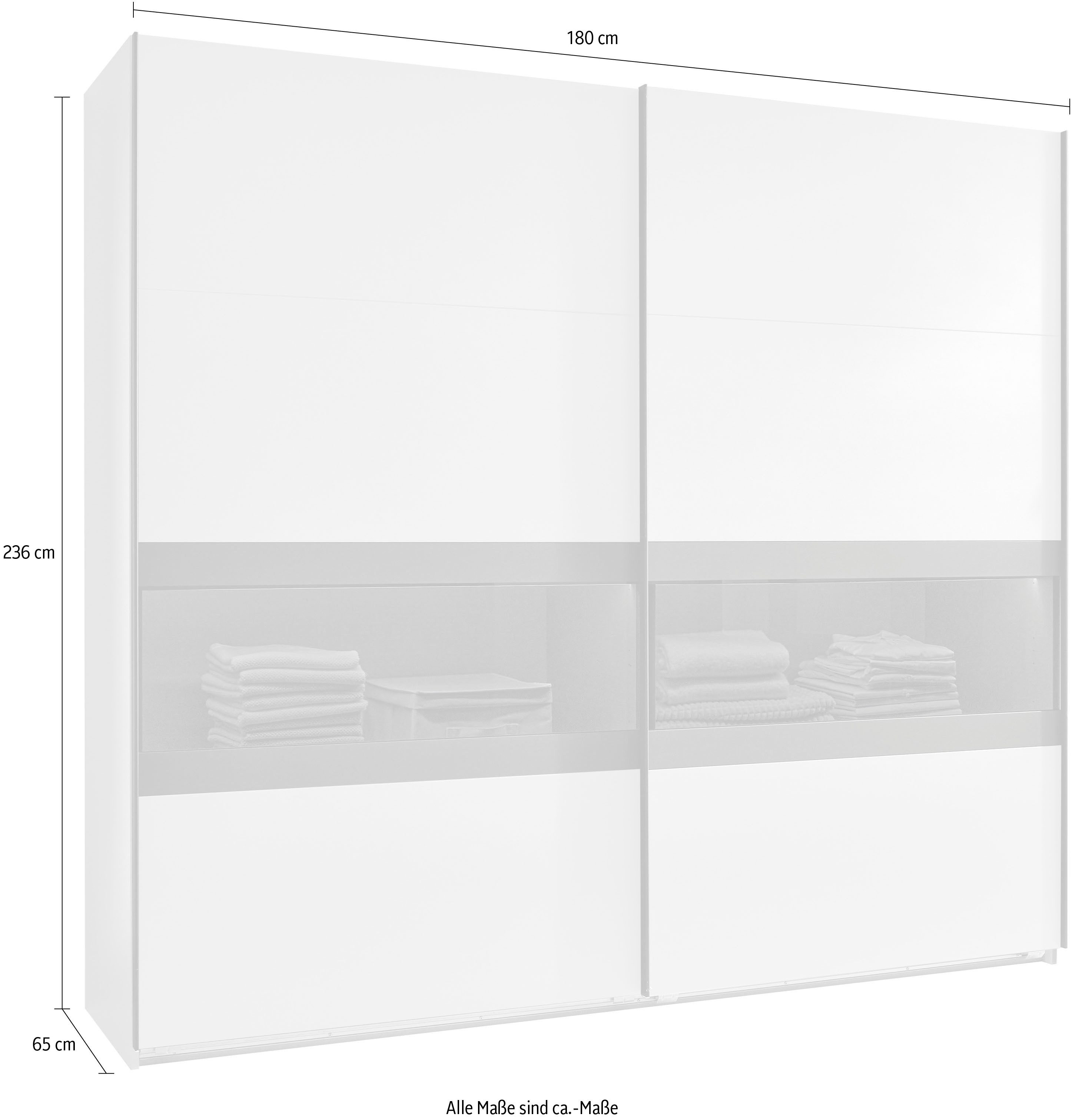 Wimex Schuifdeurkast Easy Plus, kledingkast Made in Germany met glazen inzet/ rookglas, vele breedtes beschikbaar, zwarte handgrepen