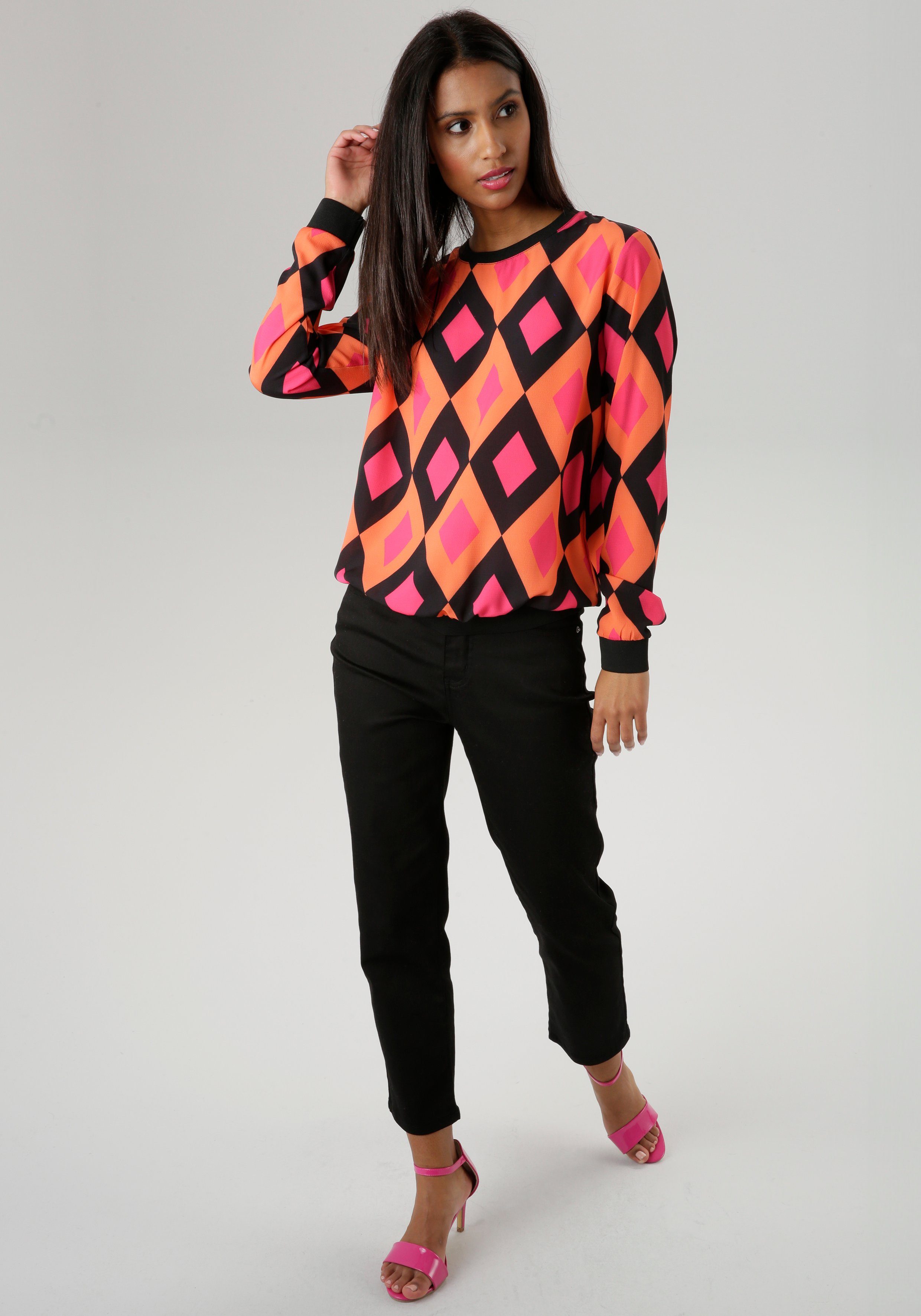 Aniston SELECTED Shirtblouse met effen borden en retro-patroon