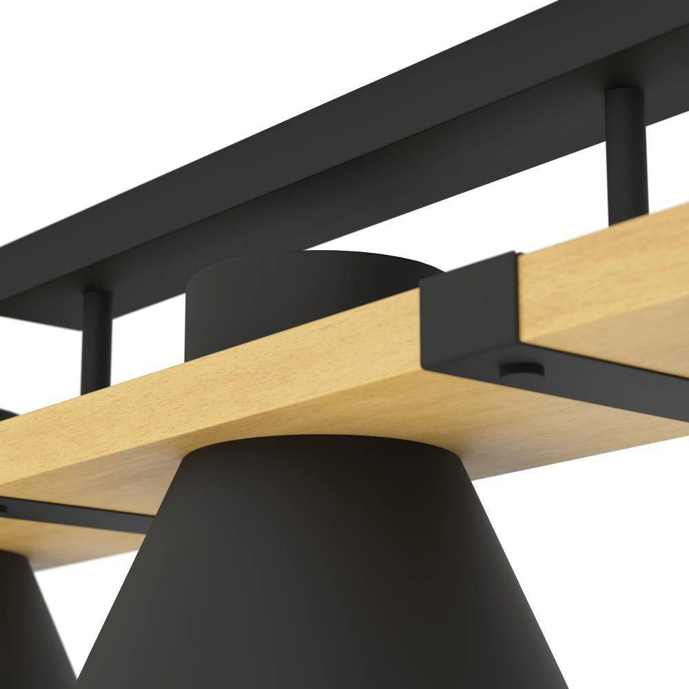 EGLO Plafondlamp MACCLES Plafondlamp, woonkamerlamp, hout en metaal, zwart, plafondspot (1 stuk)