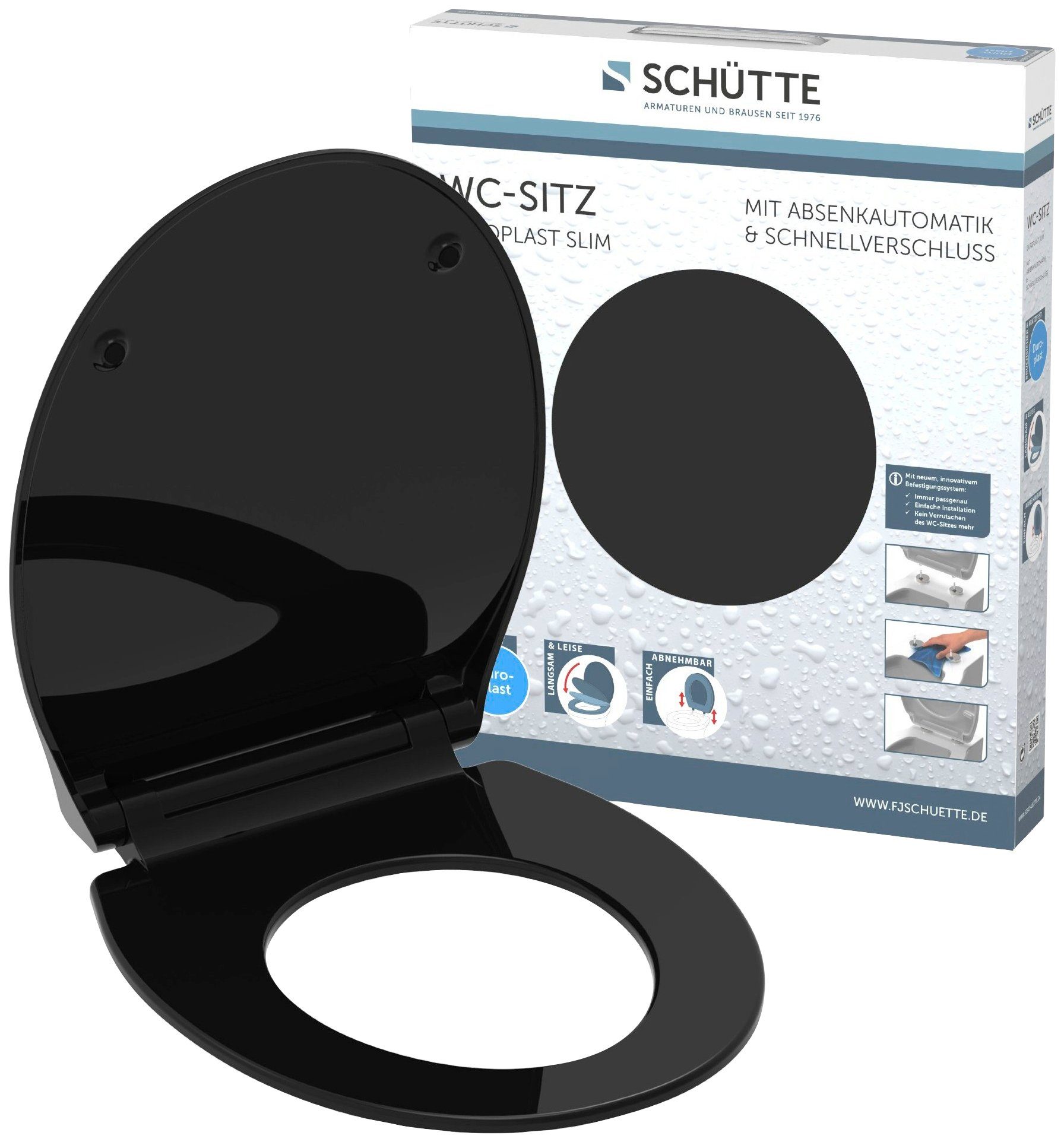 Schütte Toiletzitting SLIM Duroplast, softclosemechanisme, snelsluiting, bijzonder plat model wc-brillen zwart