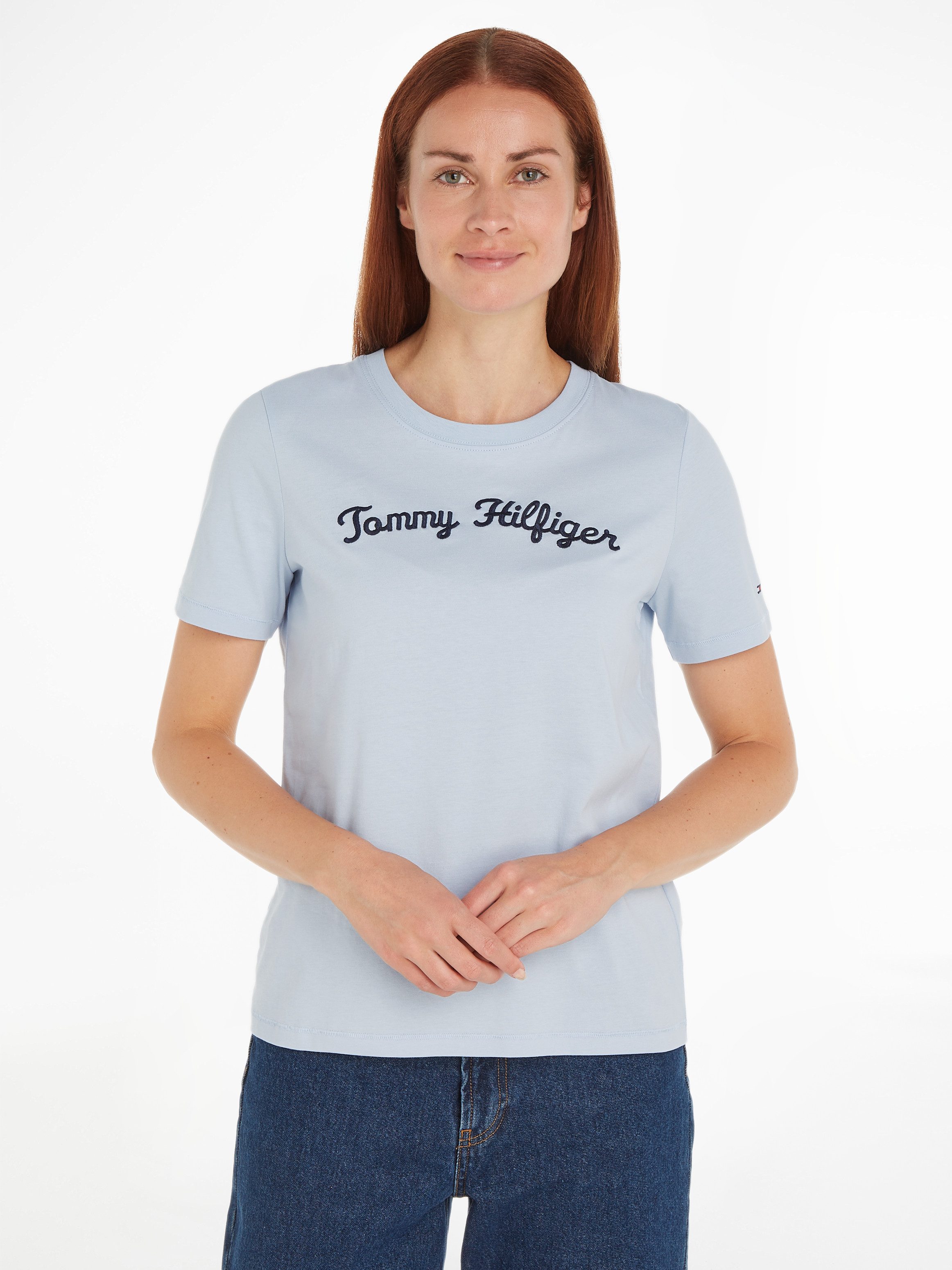 Tommy Hilfiger Shirt met korte mouwen REG SCRIPT C-NK SS met  script-logo-opschrift