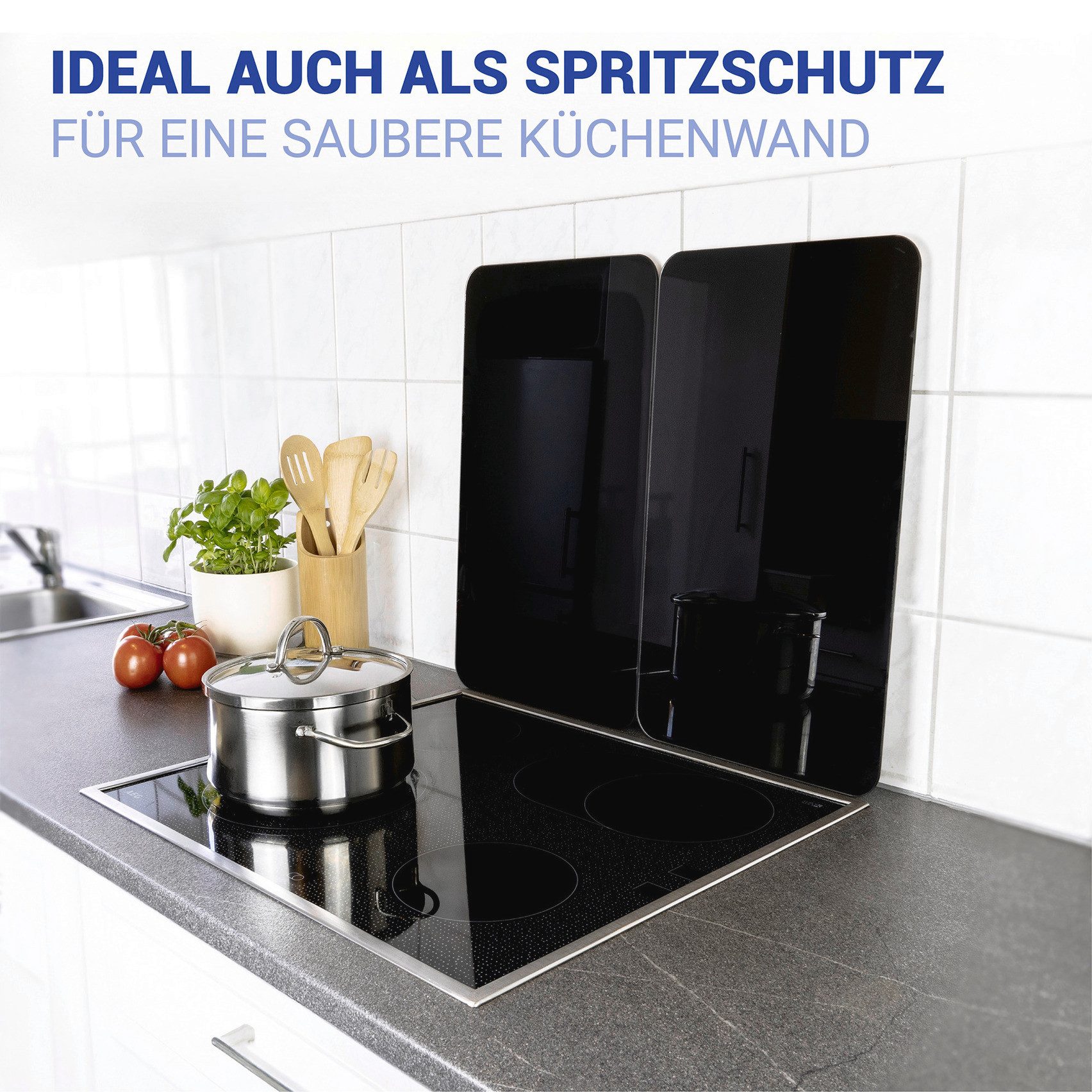 WENKO Kookplaatdeksel Universal Model Schwarz Kookplaatafdekking voor alle soorten kookplaten, krasvast, met antislipvoetjes (set, 2-delig)