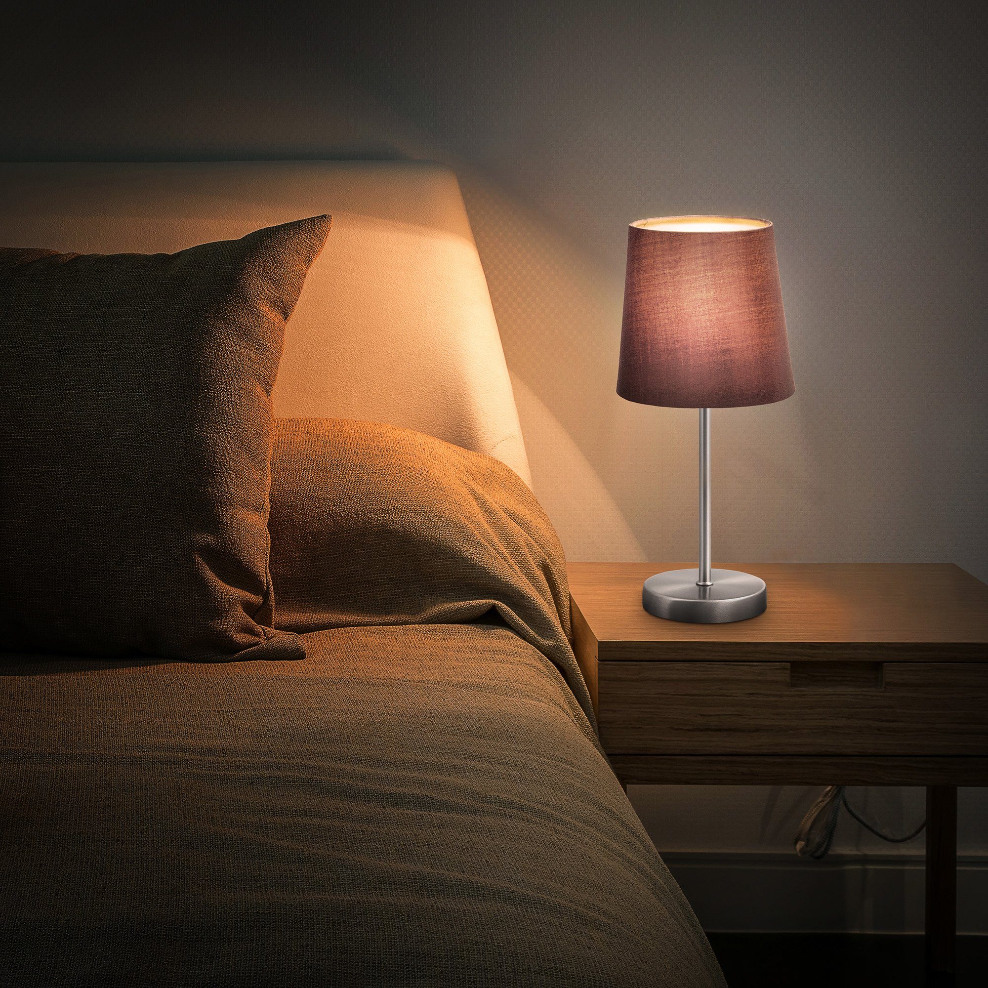 B.K.Licht Tafellamp Tafellamp, stof, nachttafellamp, woonkamerlamp, E14, grijs