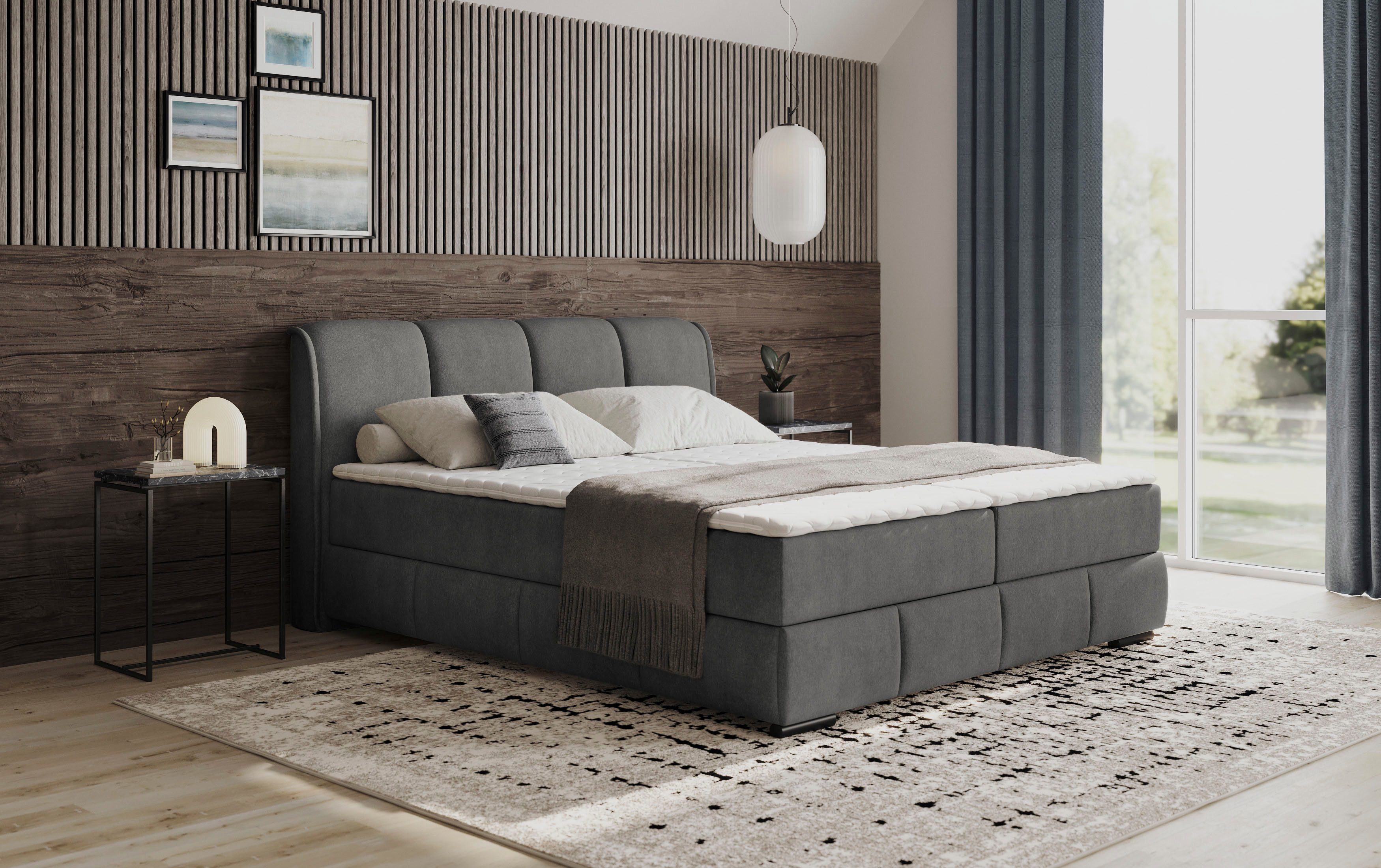 Mr. Couch Boxspring Bethany met bedkist, incl. matras Topmatras en sierkussen, in verschillende hardheden beschikbaar boxsprings grijs
