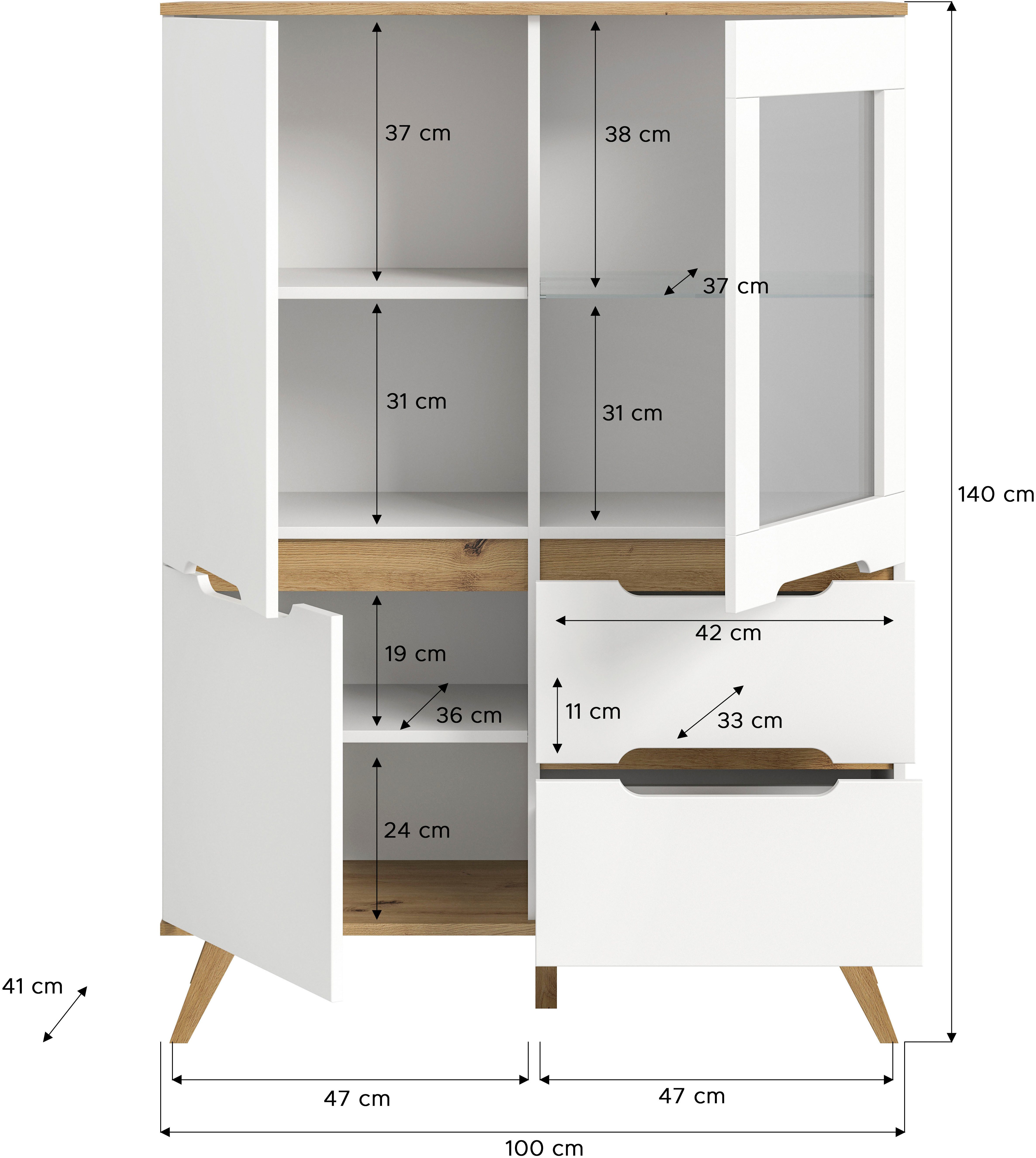 Home affaire Highboard Alesund, Hoogte 140 cm, 2 Deuren, 1 Lade, conische voet, Scandi-look