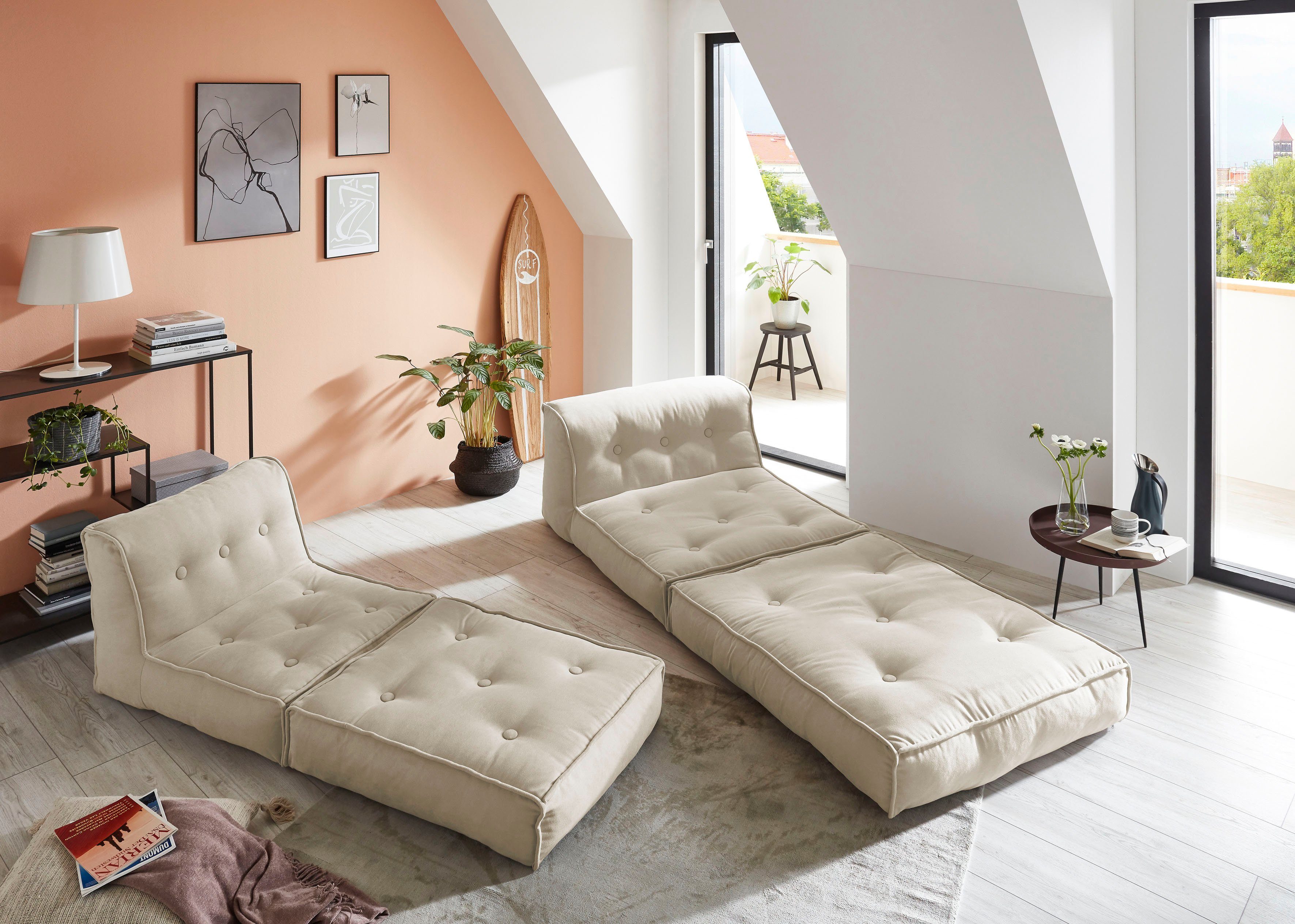 INOSIGN Fauteuil Pia Loungestoel in 2 afmetingen, met slaapfunctie en poef-functie.