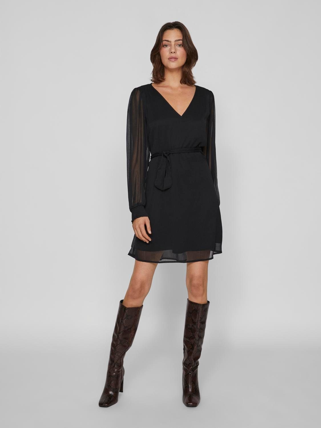 Vila Chiffon jurk VIFALIA SMOCK V-NECK L/S DRESS - NOOS