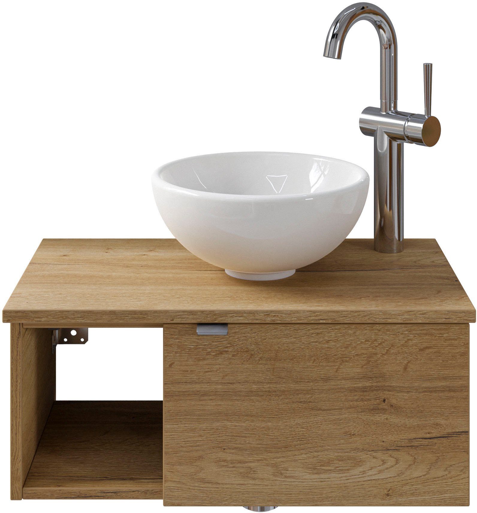 Saphir Wastafelonderkast Serie 6915 wastafel met onderkast voor gastenbadkamer, tweede toilet (3-delig) wastafelmeubels bruin