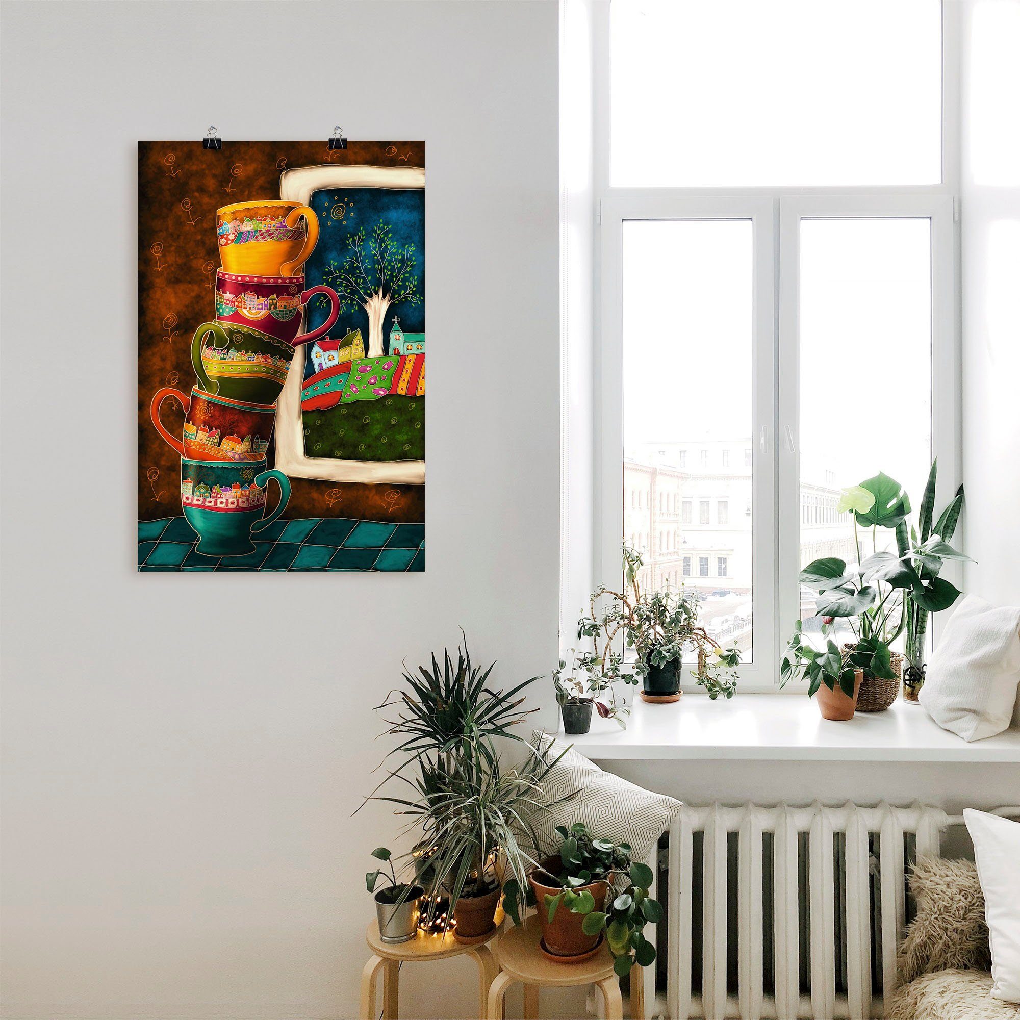 Artland Artprint Vrolijke koffiekopjes als artprint van aluminium, artprint voor buiten, artprint op linnen, poster, muursticker