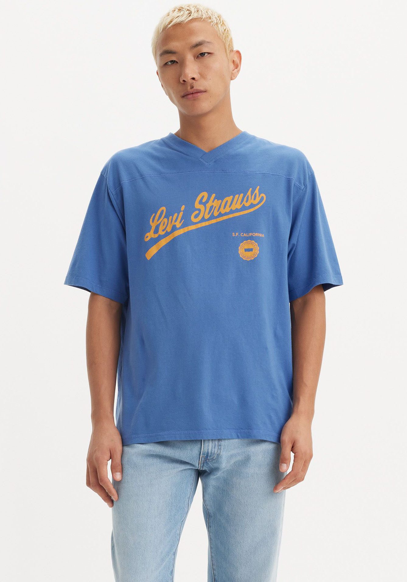 Levi's Shirt met V-hals GRAPHIC VNECK TEE in een sportieve look heren v-hals maat L blauw