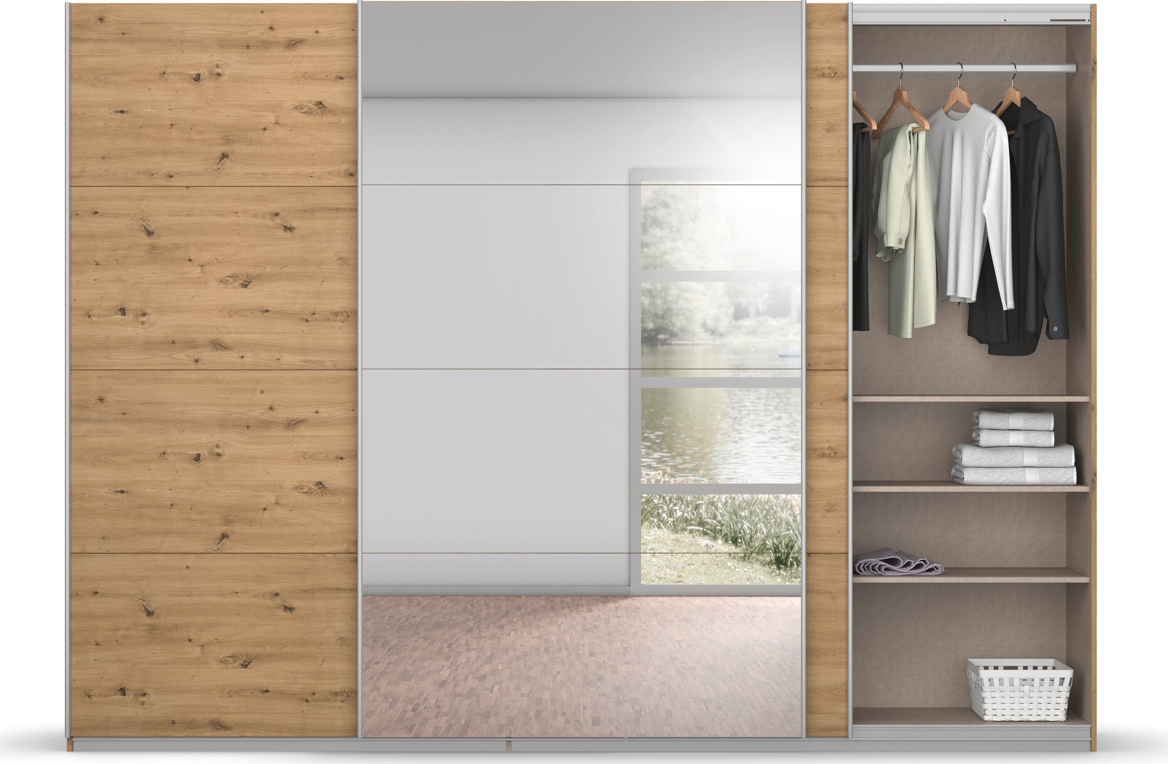 rauch Zweefdeurkast Kledingkast kast garderobe BESTSELLER KOLUNA met spiegel inclusief 2 binnenladen en extra legplanken made in germany