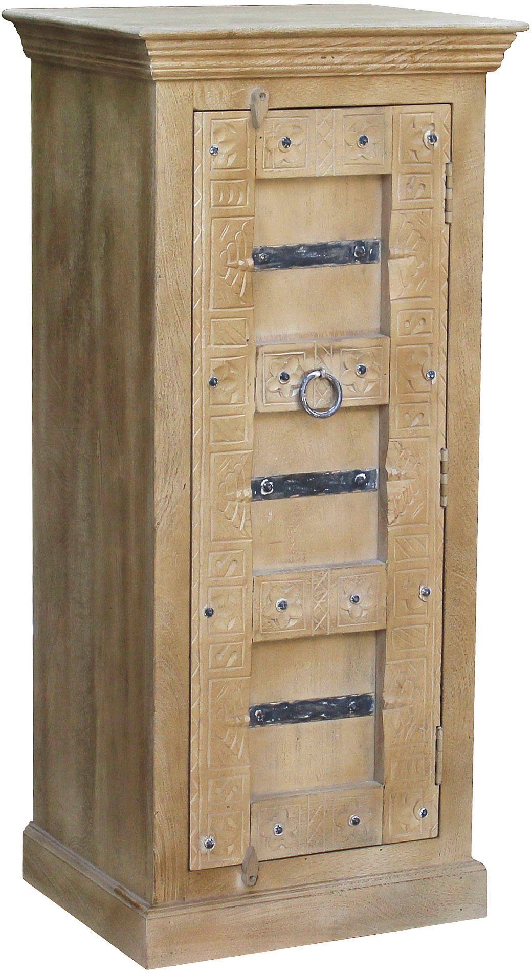 SIT Highboard Daipur kast gegraveerde versieringen, smalle kast met 1 deur
