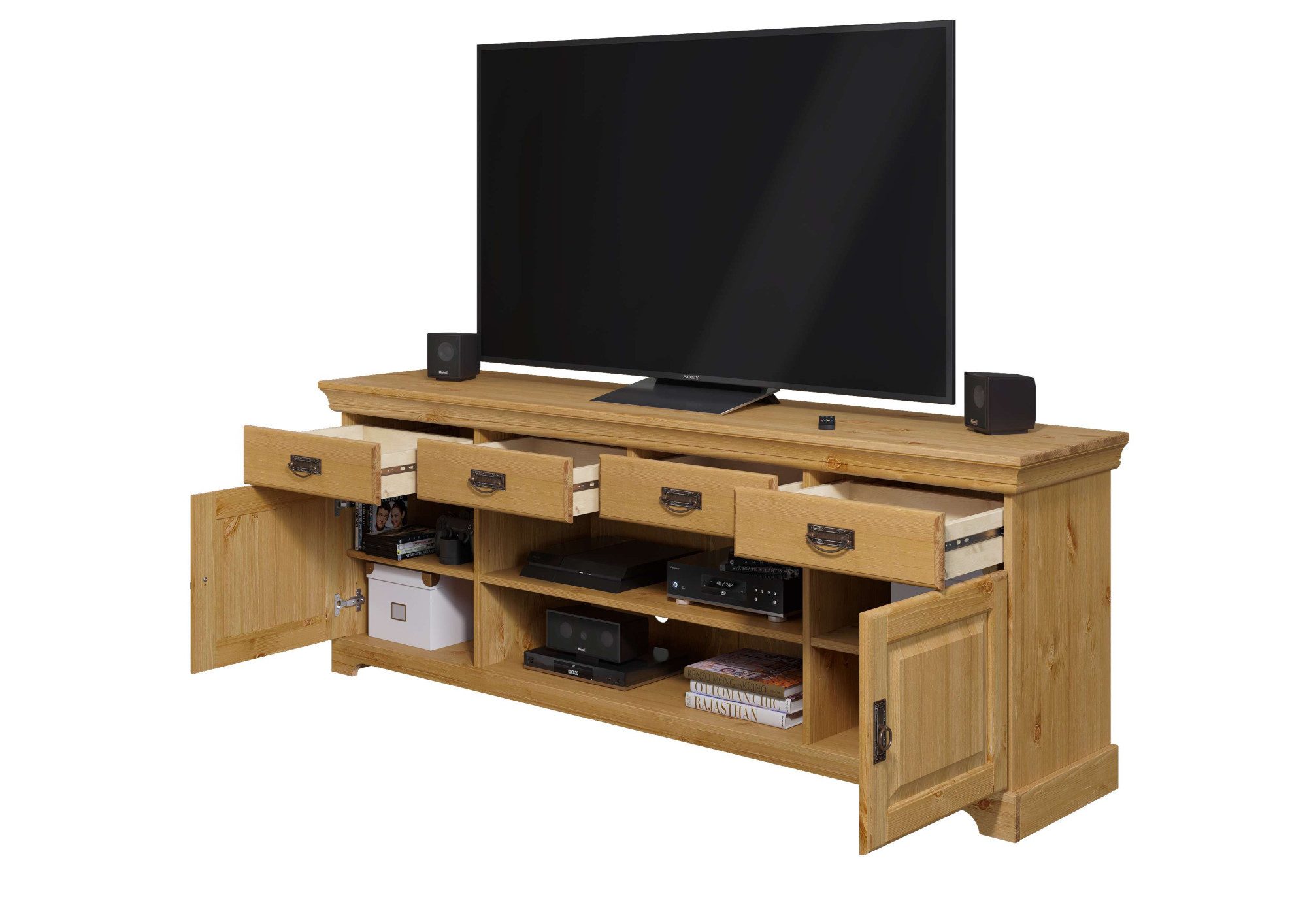 Home affaire Tv-meubel Rügen gecertificeerd massief hout, breedte 180 cm, in landhuisstijl