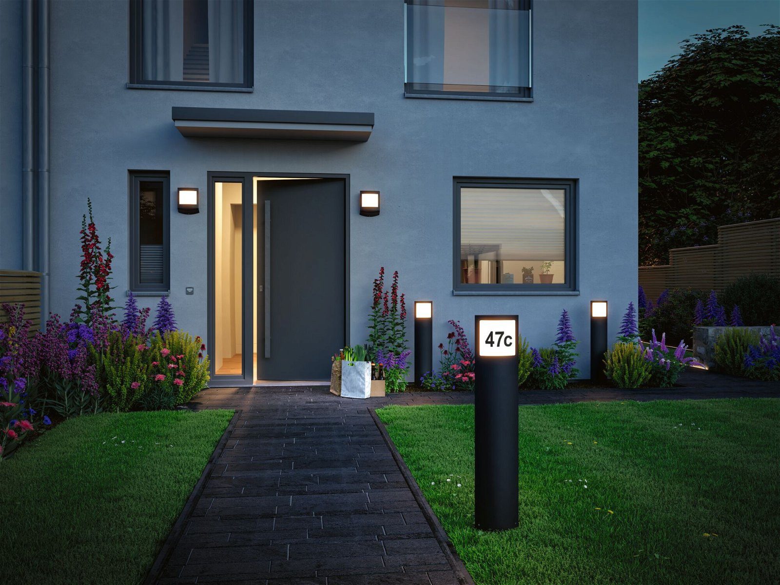Paulmann Led-wandlamp voor buiten Padea IP44 198x71mm 8,2W 550lm 230V Antraciet Kunststof Smart Home Zigbee 3.0 schemerschakelaar insectvriendelijk (1 stuk)