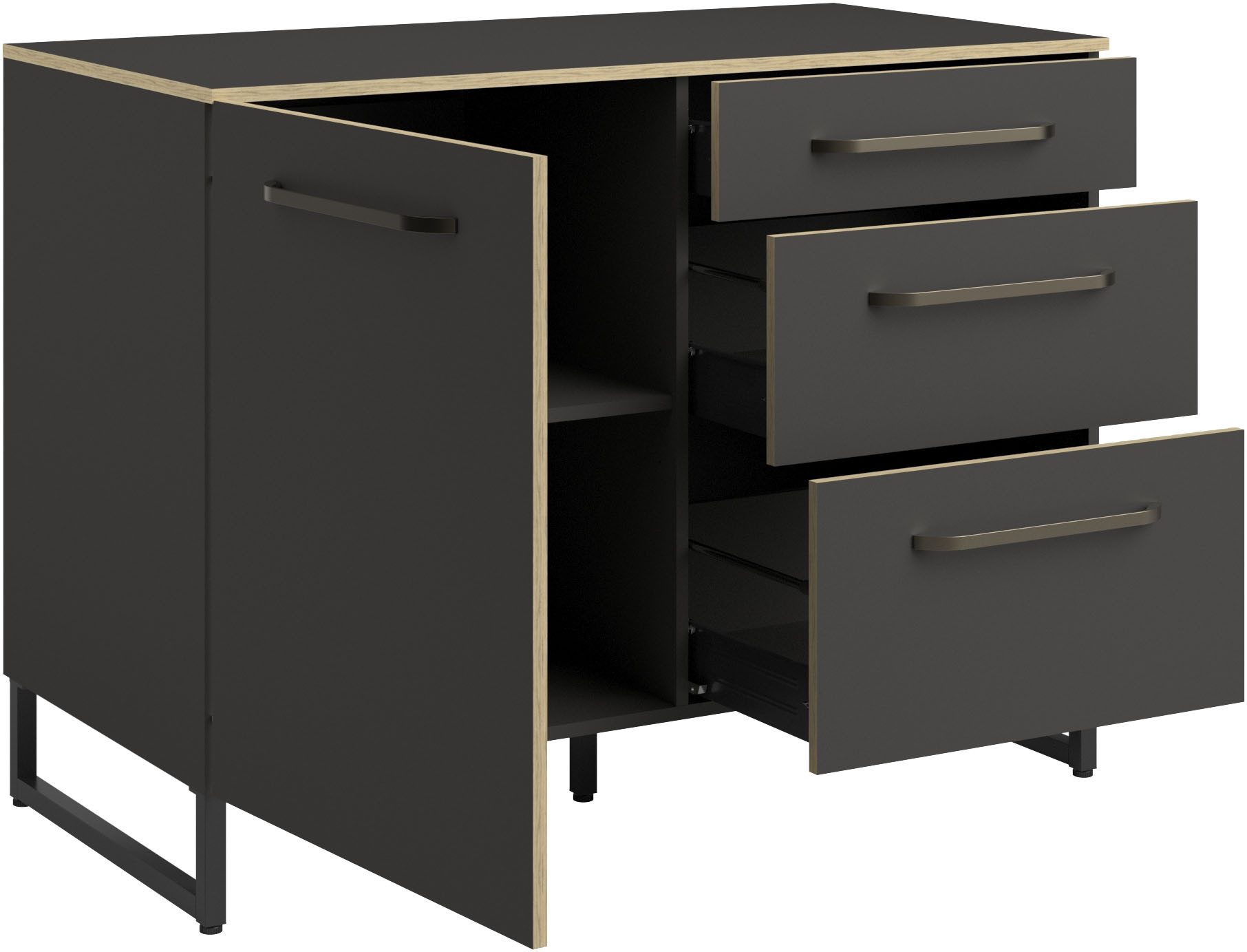 Parisot Kastenset Wave 1, Keuken kast, buffetset, keuken Deuren met softclose functie, werkblad van eiken - gefineerd (set, 9 stuks)