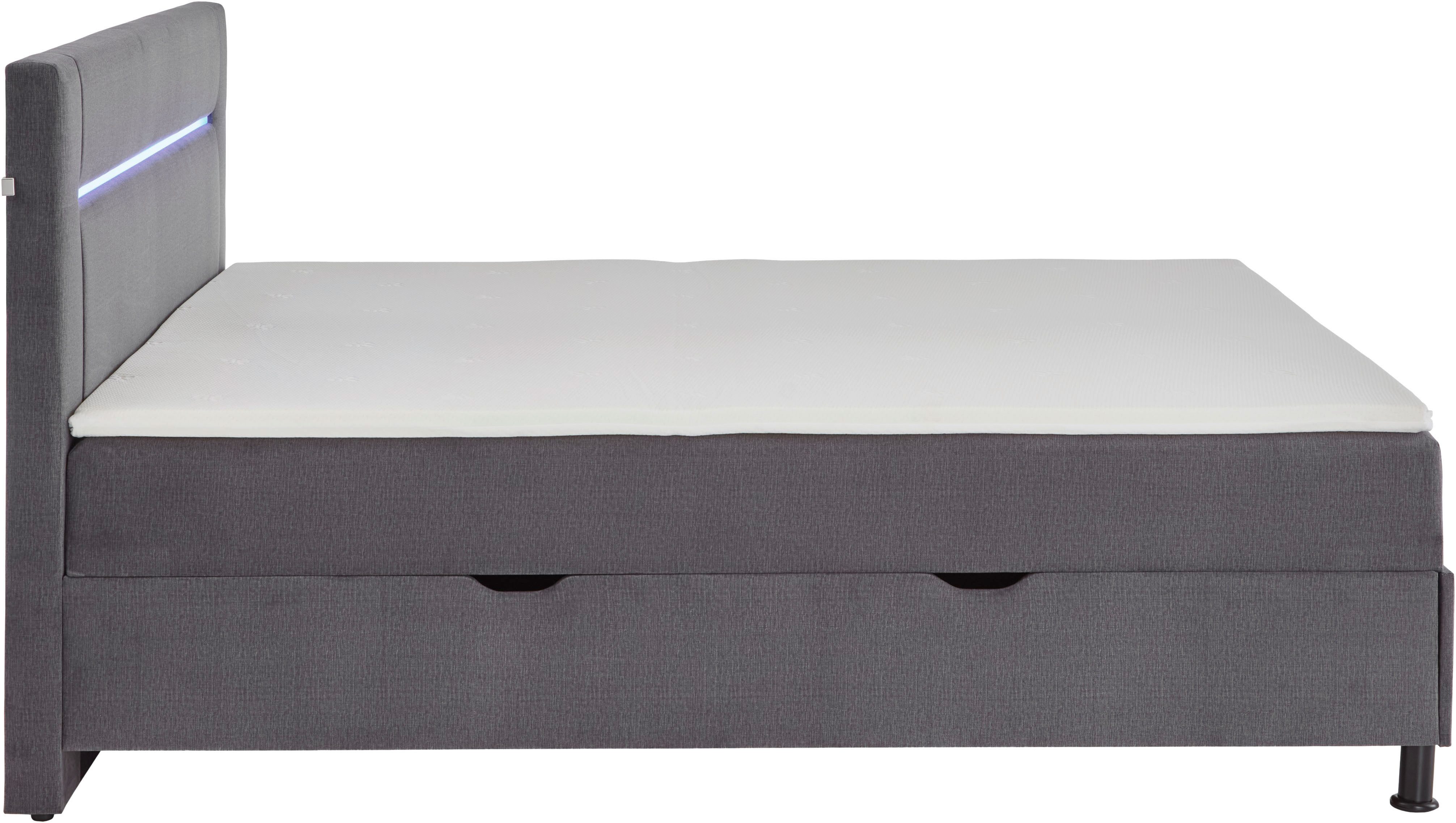 INOSIGN Boxspring Escalon LED met opbergruimte, inclusief topper, LED-lichtstrip in het hoofdeinde