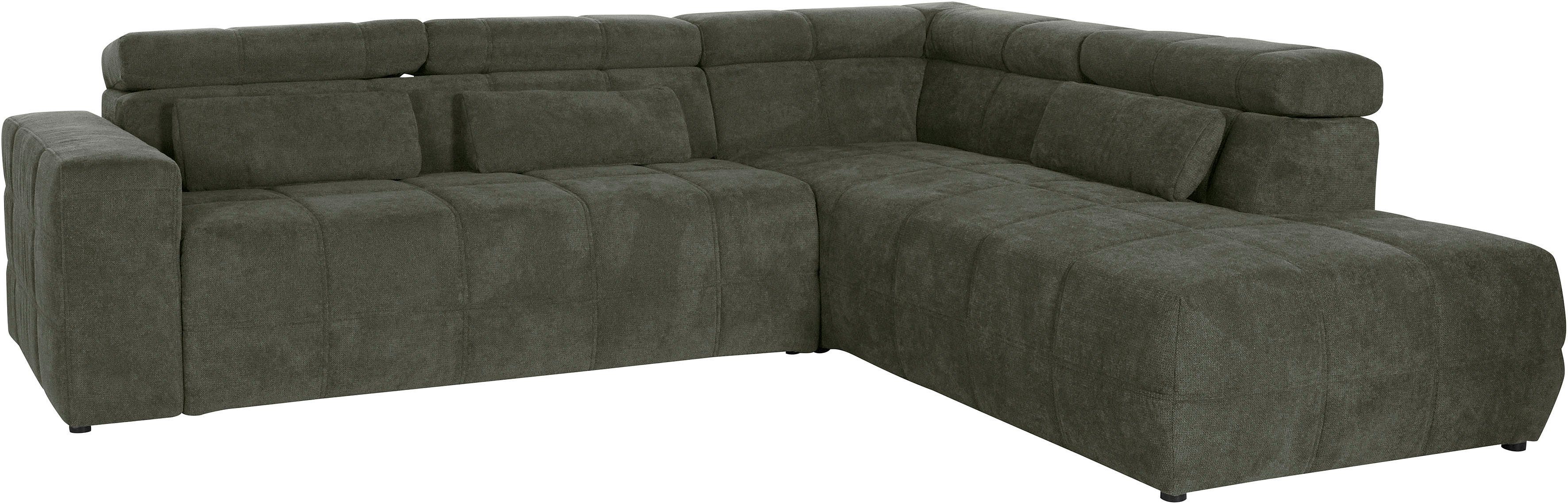 DOMO collection Hoekbank Brandon L-vorm, ook in leer met verstelbare hoofdsteun, naar keuze met verstelbare zitdiepte