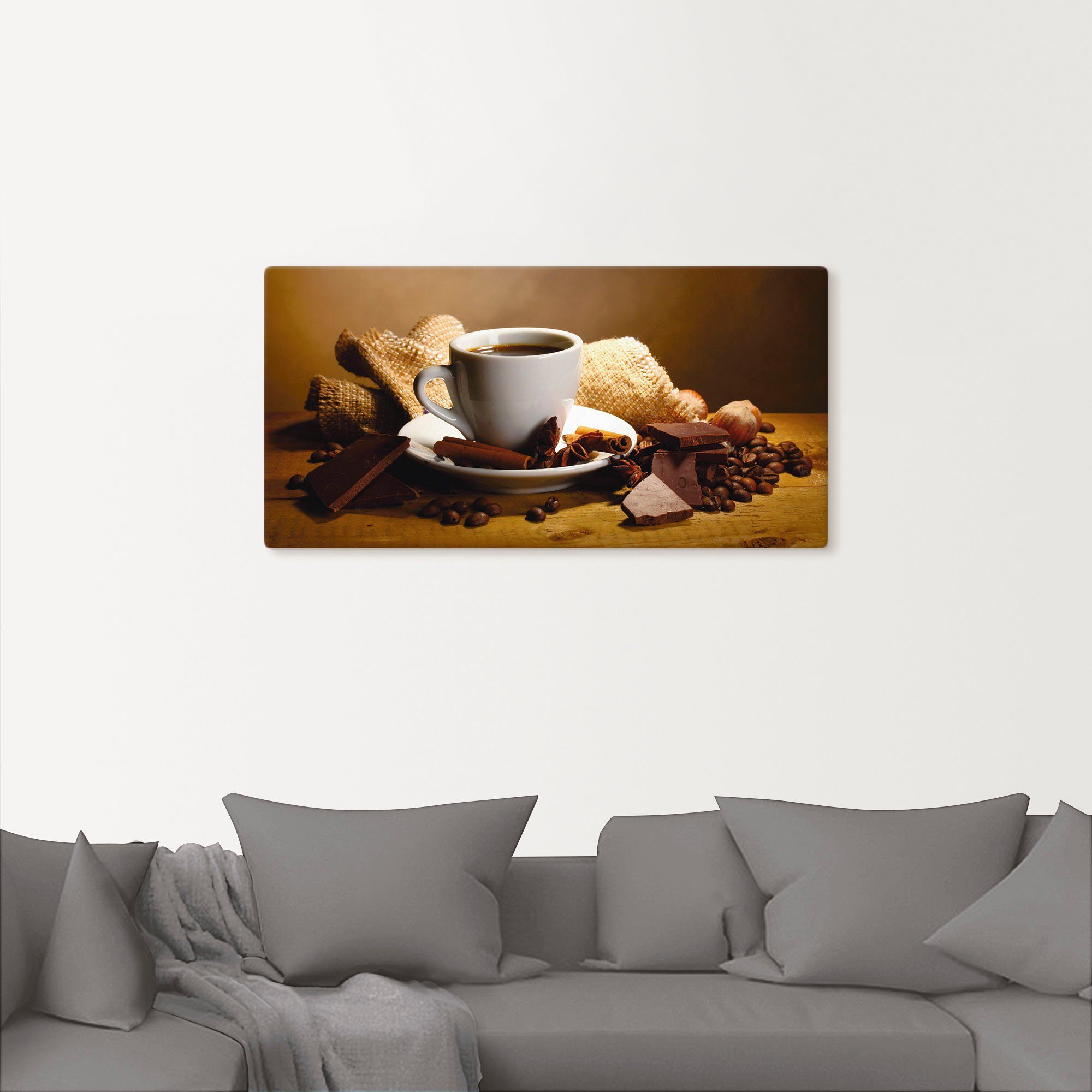 Artland Artprint Koffiekopje pijpje kaneel noten chocolade als artprint op linnen, poster, muursticker in verschillende maten