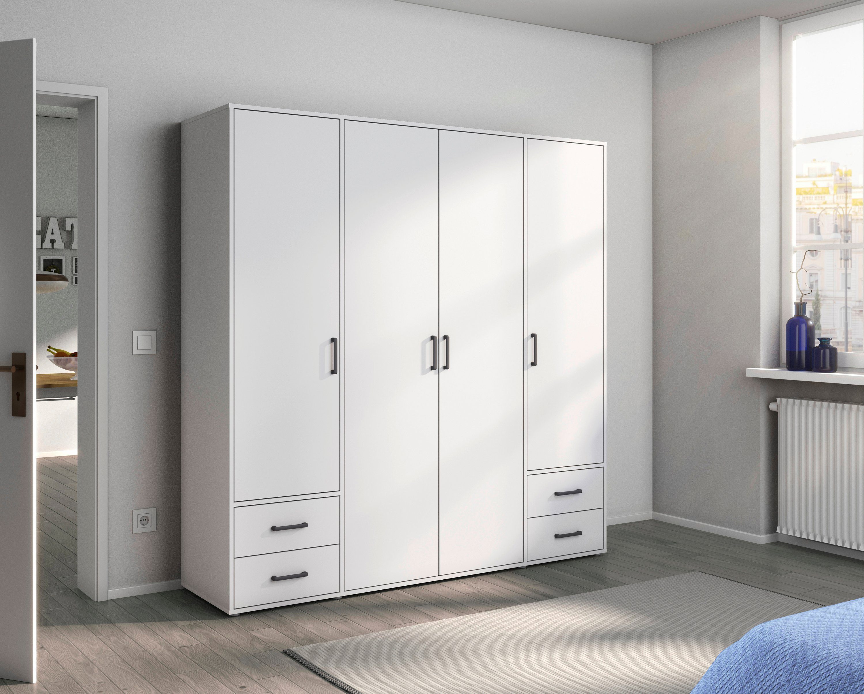 rauch Draaideurkast Kledingkast kast garderobe linnenkast VOYAGER moderne grepen in grijs metallic met buitenlades made in germany