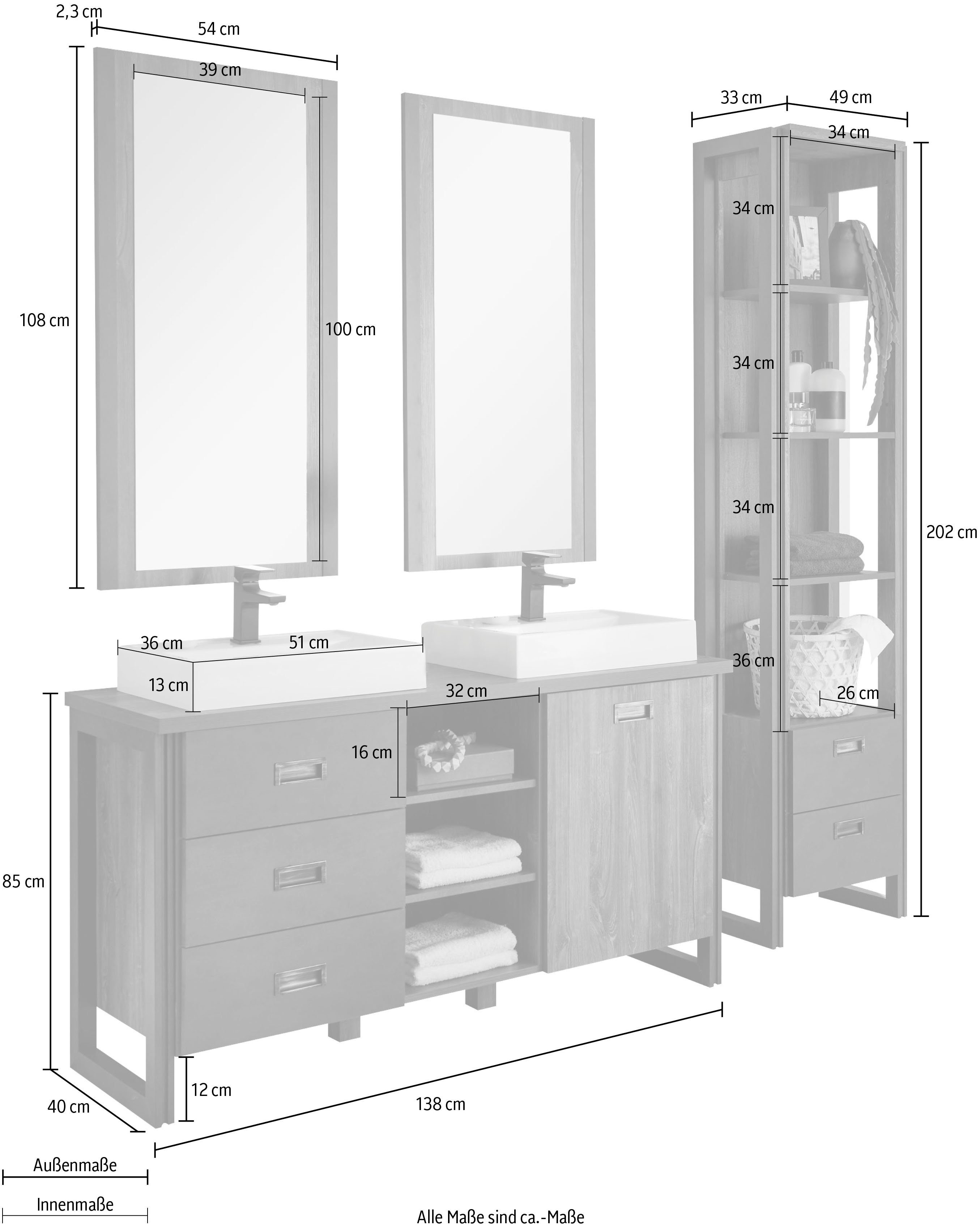 Home affaire Badkamerserie Detroit, badkamer in industriële stijl, 3-delig badkamer (set, 4-delig)