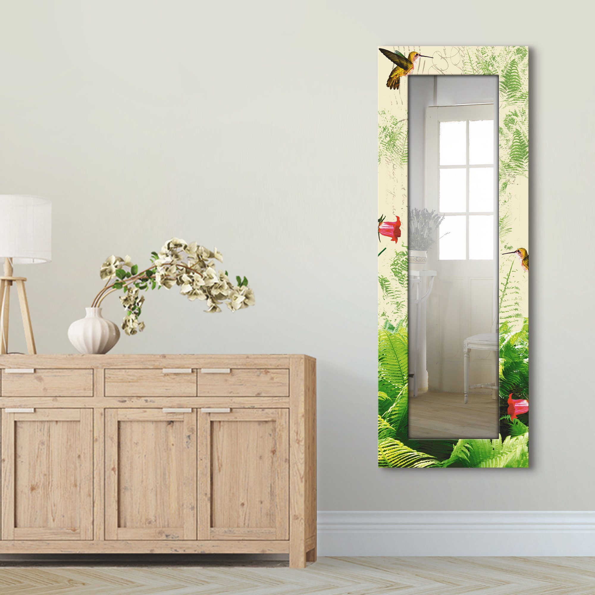 Artland Sierspiegel Kolibrie ingelijste spiegel voor het hele lichaam met motiefrand, geschikt voor kleine, smalle hal, halspiegel, mirror spiegel omrand om op te hangen