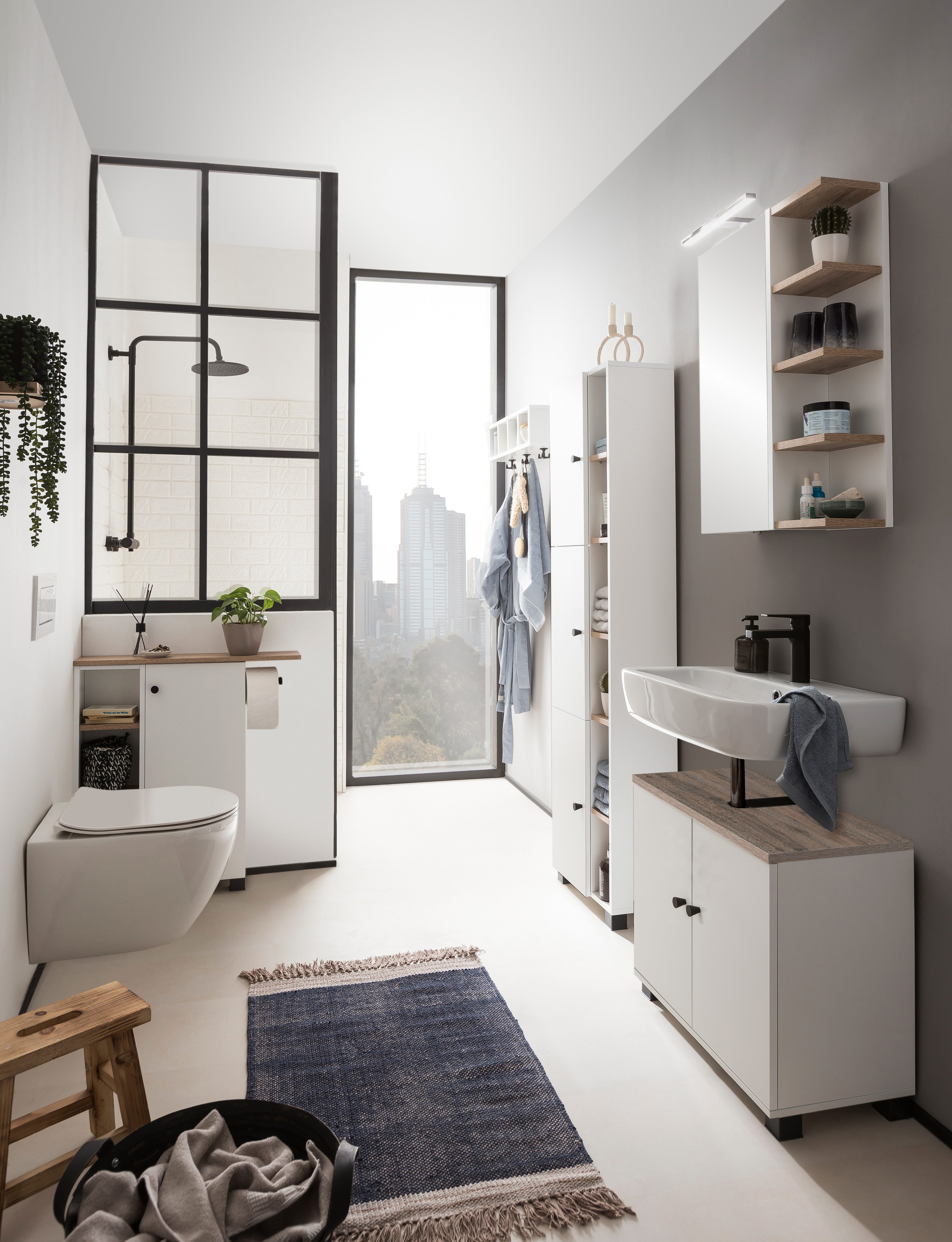 Schildmeyer Wastafelonderkast Balto, breedte 59 cm Bovenblad met voelbare houtstructuur en sifonuitsparing