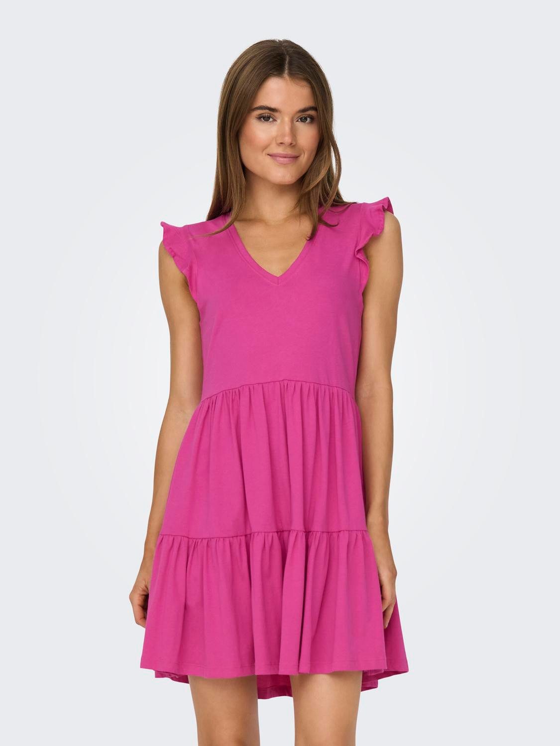 Only Jerseyjurk ONLMAY CAP SLEEVES FRILL DRESS