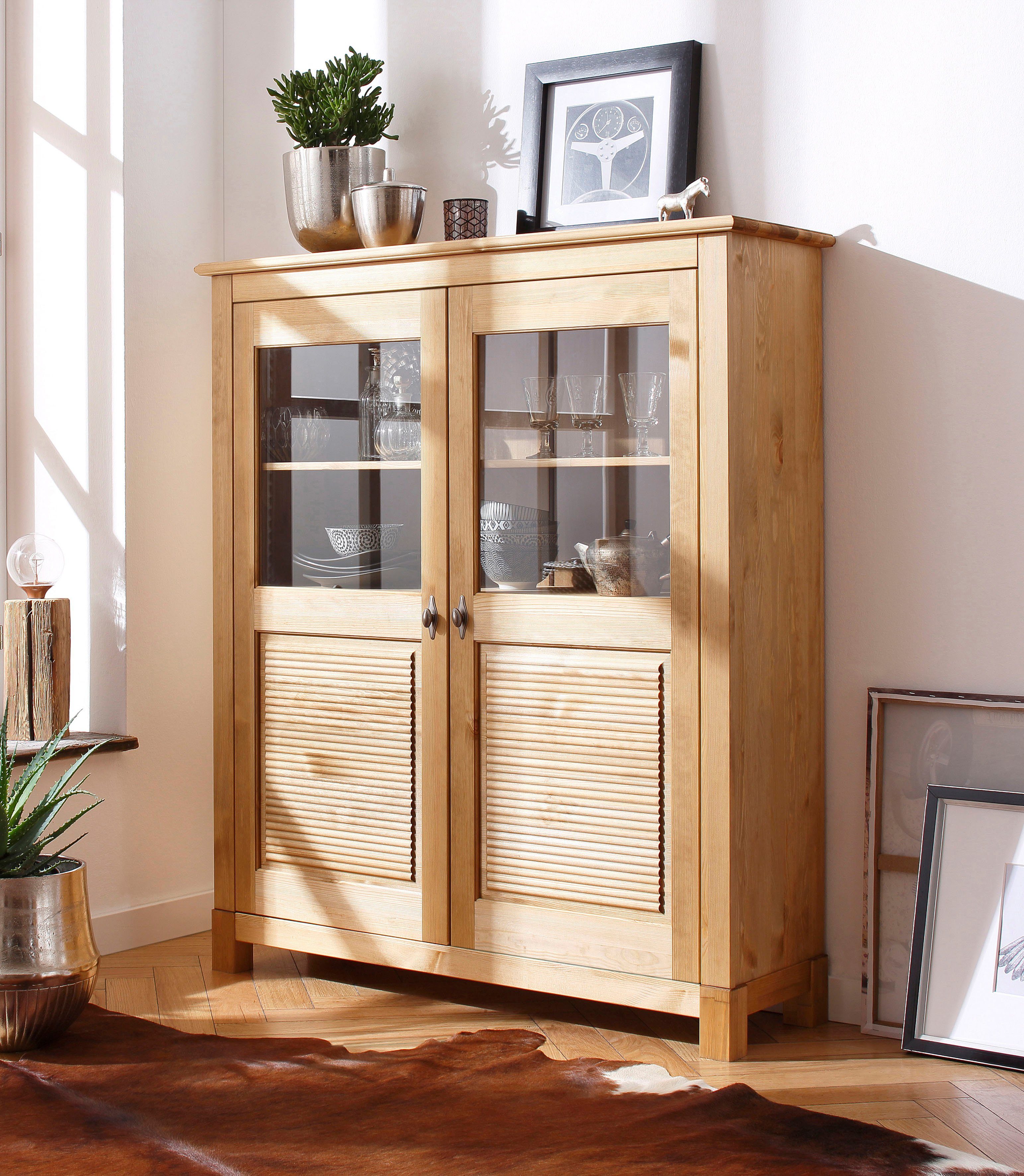 Home affaire Highboard Rauna Vitrine, breedte 111,6 cm, van massief dennenhout