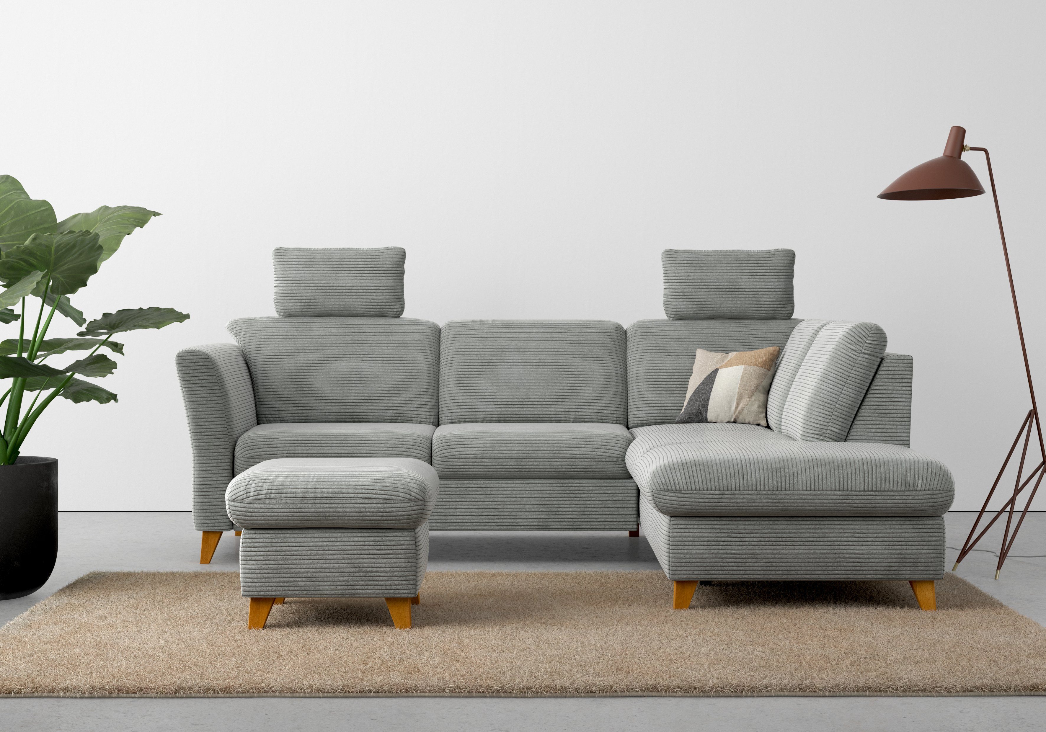 Home affaire Hoekbank Trelleborg L-vorm naar keuze met slaapfunctie en bedkist, inclusief binnenveringsinterieur zilver(kleur), hoekbanken, Zonder
