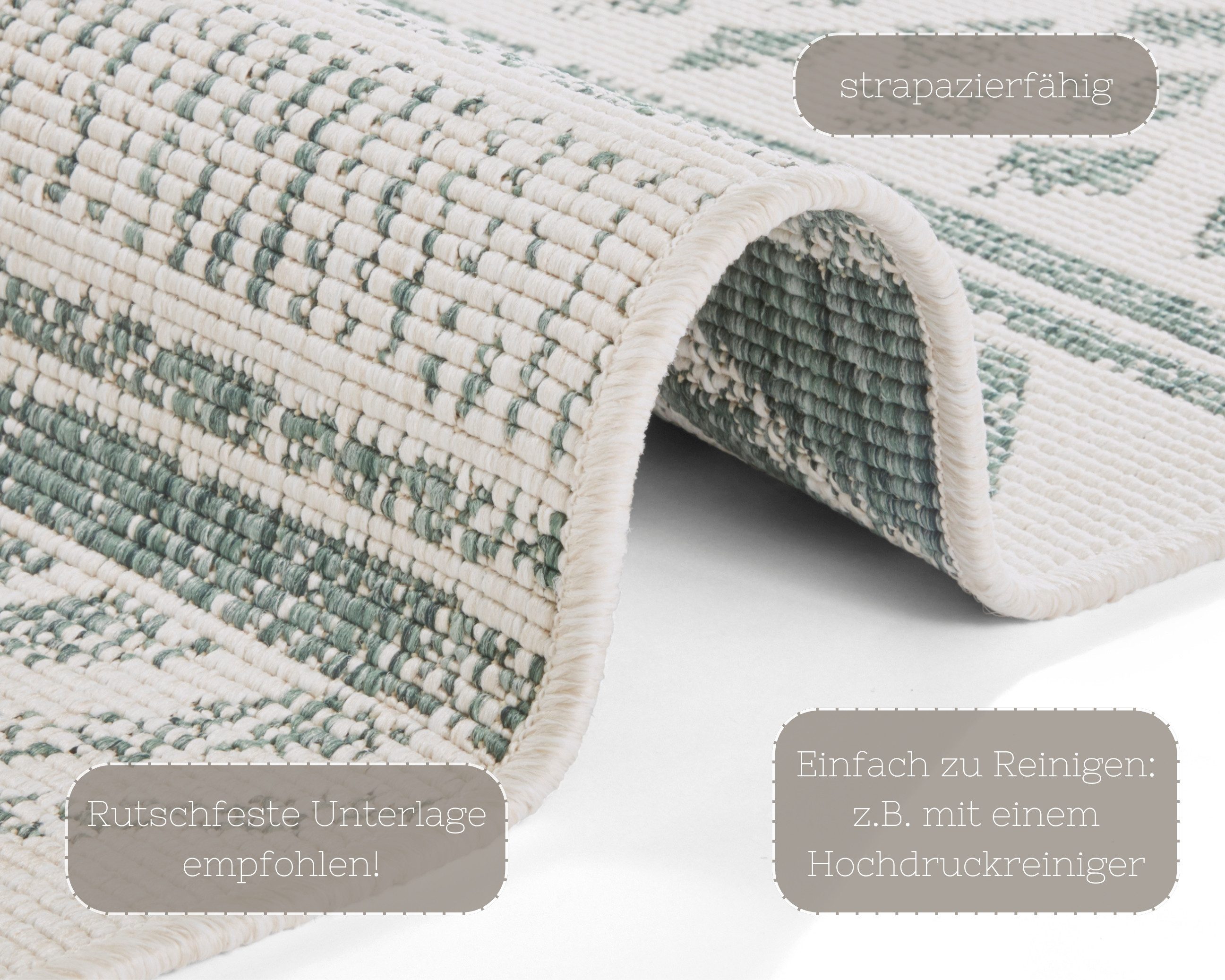 HANSE Home Vloerkleed BIRI tweezijdig te gebruiken kleed Binnen- en buitengebruik, weerbestendig, balkon, loper, woonkamer, waterbestendig, boho
