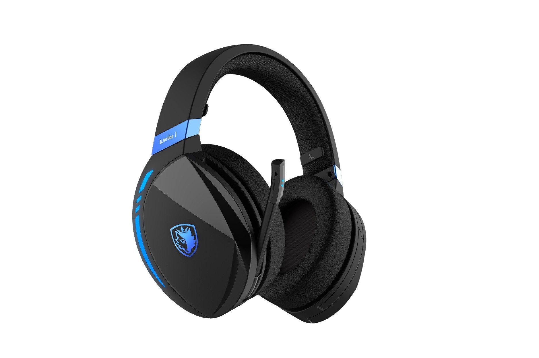 Sades Gaming-headset Warden I SA-201 draadloos, zwart/blauw, USB inclusief anubis' staff headsetstandaard sa-w10, usb