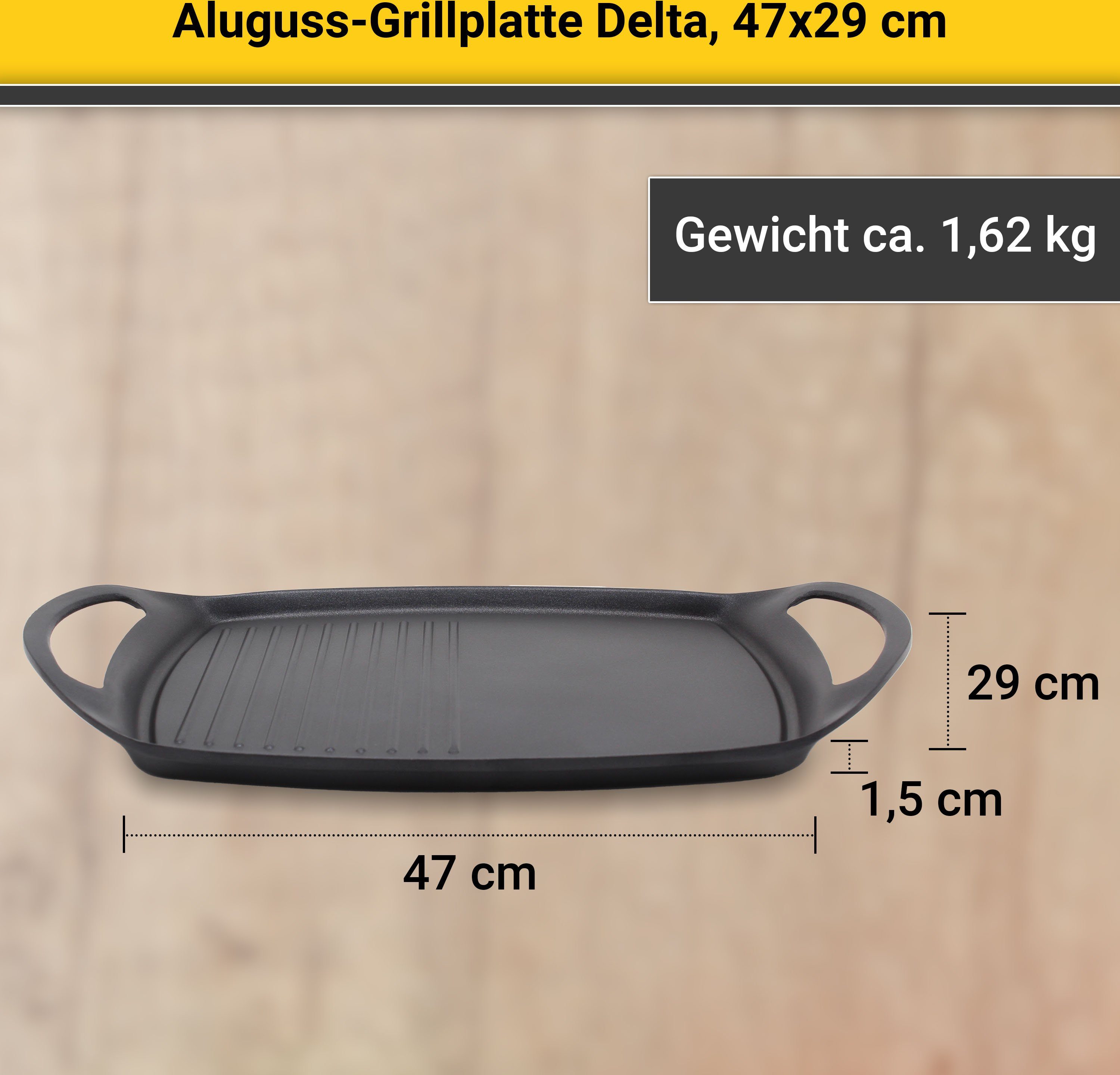 Krüger Grillplaat Delta van gietaluminium, geschikt voor inductiekookvelden, 47 x 29 cm (1 stuk)