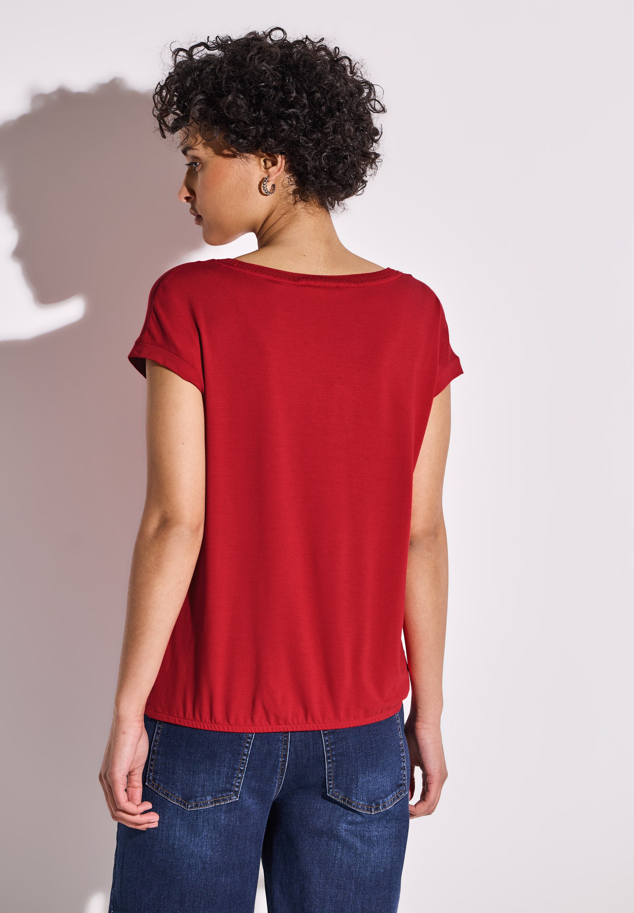 STREET ONE T-shirt met decoratietape en elastische zoom