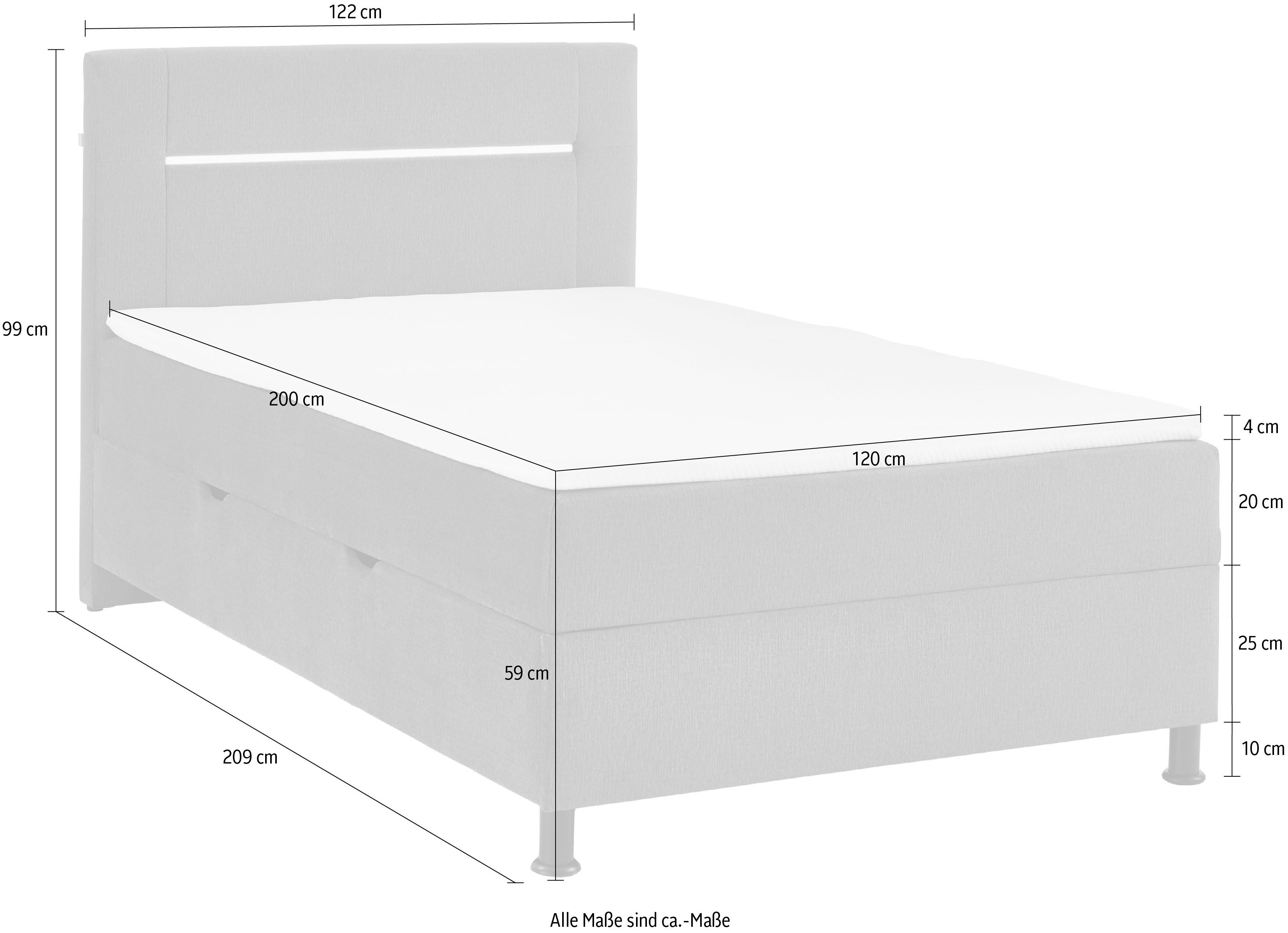 INOSIGN Boxspring Escalon LED met opbergruimte, inclusief topper, LED-lichtstrip in het hoofdeinde